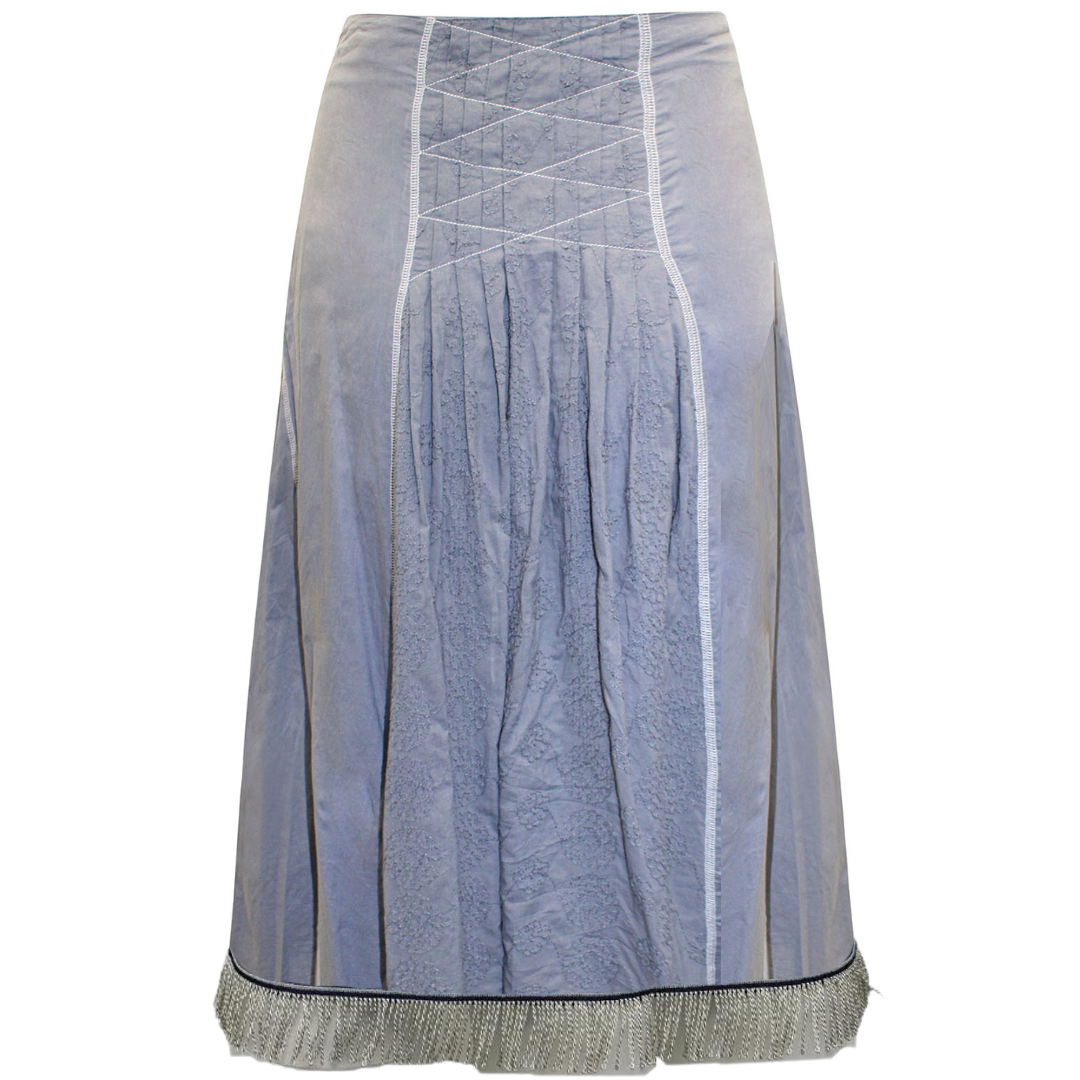 Pure Cotton Embroidered A-Line Skirt with Fringes