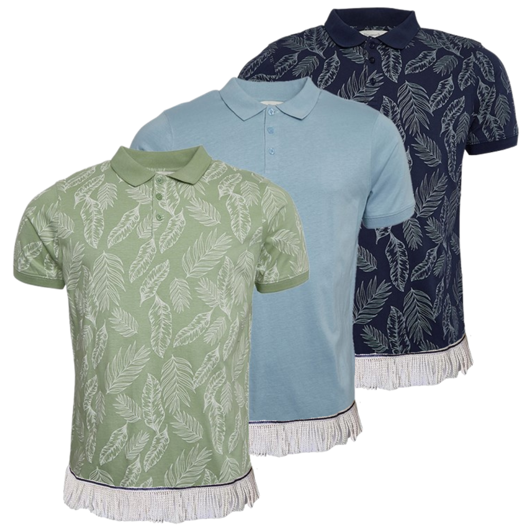 Men's Fringed Fern Print Polo Shirts Bundle (3 Pack)