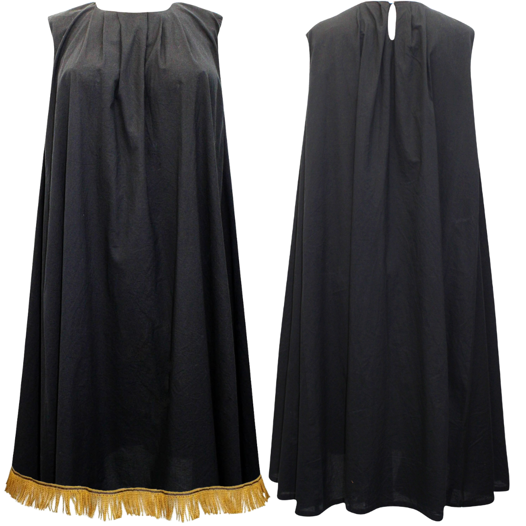 Pure Cotton Sleeveless Tent Dress with Fringes