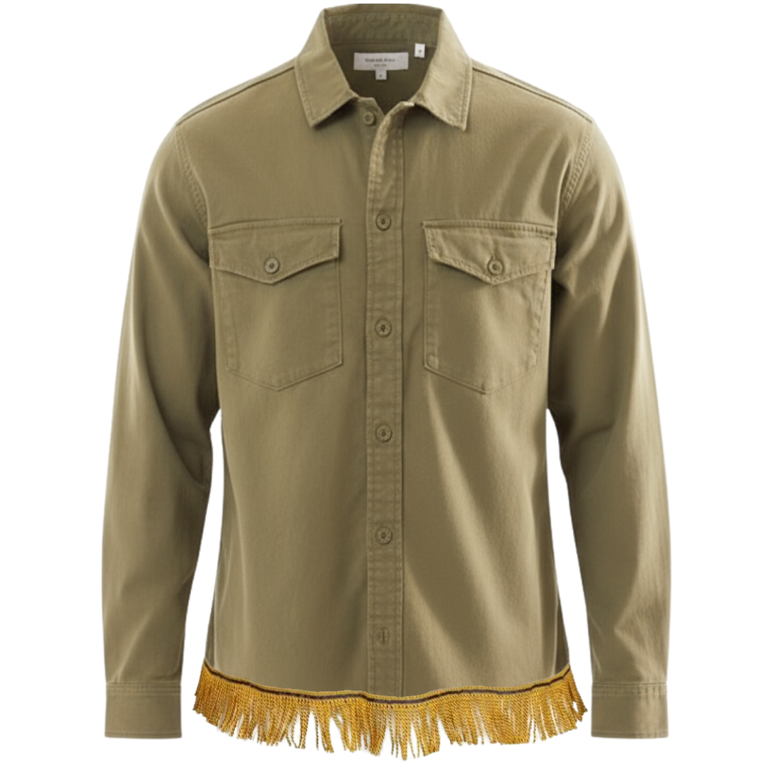 Men's Long Sleeve Overshirt with Fringes