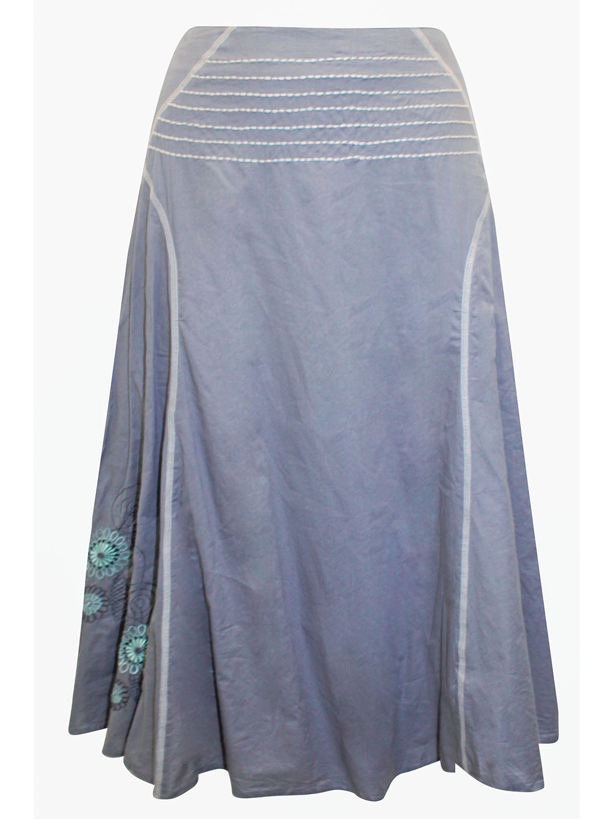 Pure Cotton Embroidered A-Line Skirt with Fringes