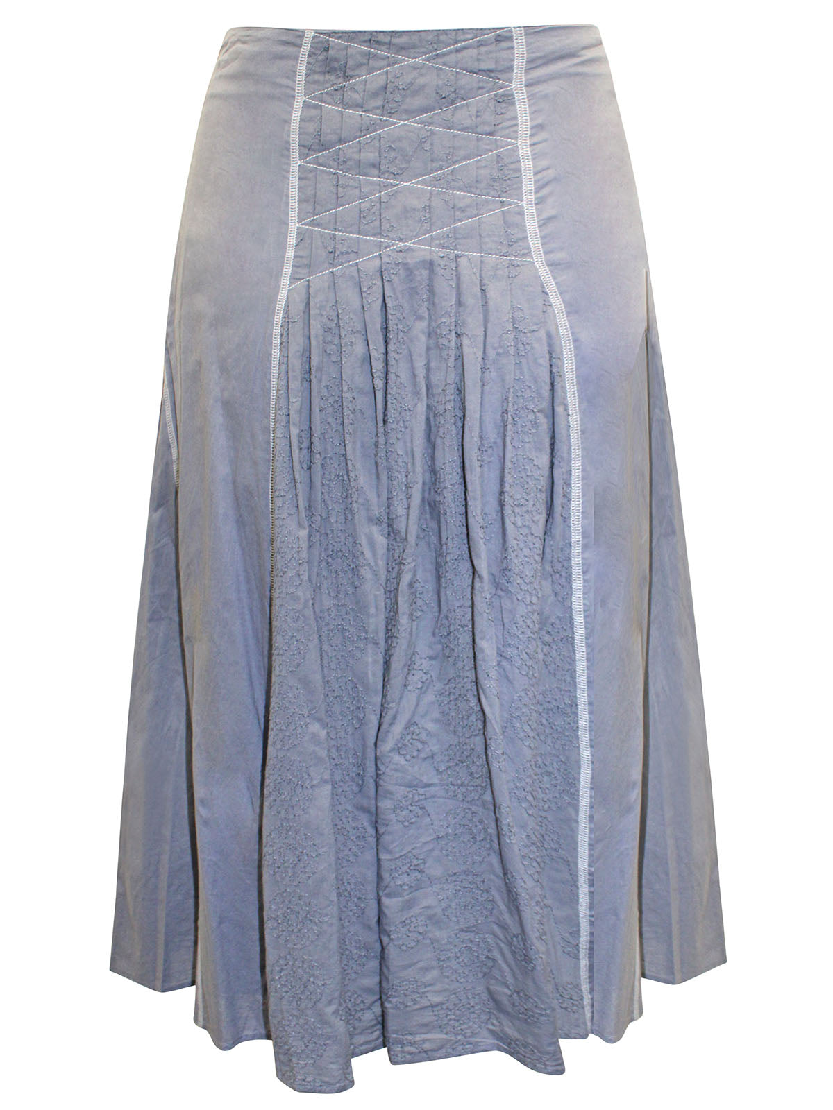Pure Cotton Embroidered A-Line Skirt with Fringes