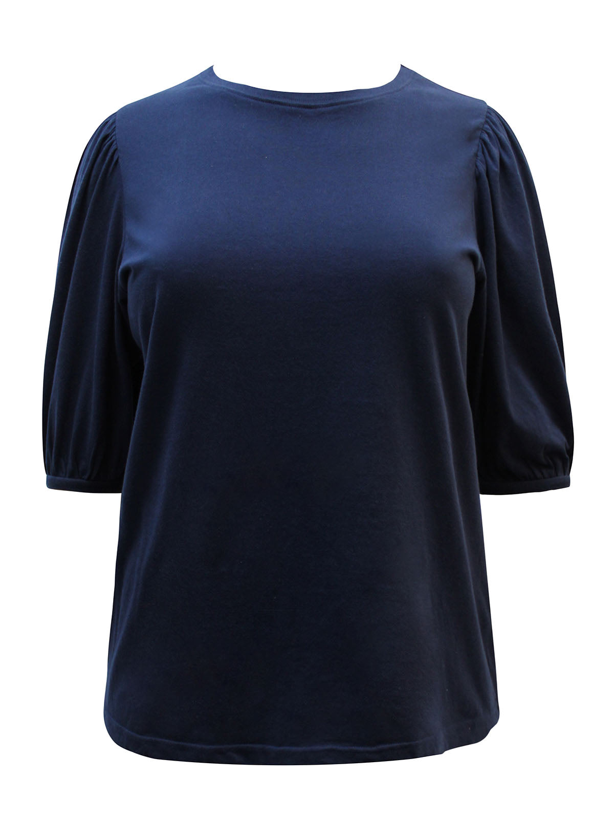 Women's Navy Pure Cotton Volume Sleeve Top with Fringes