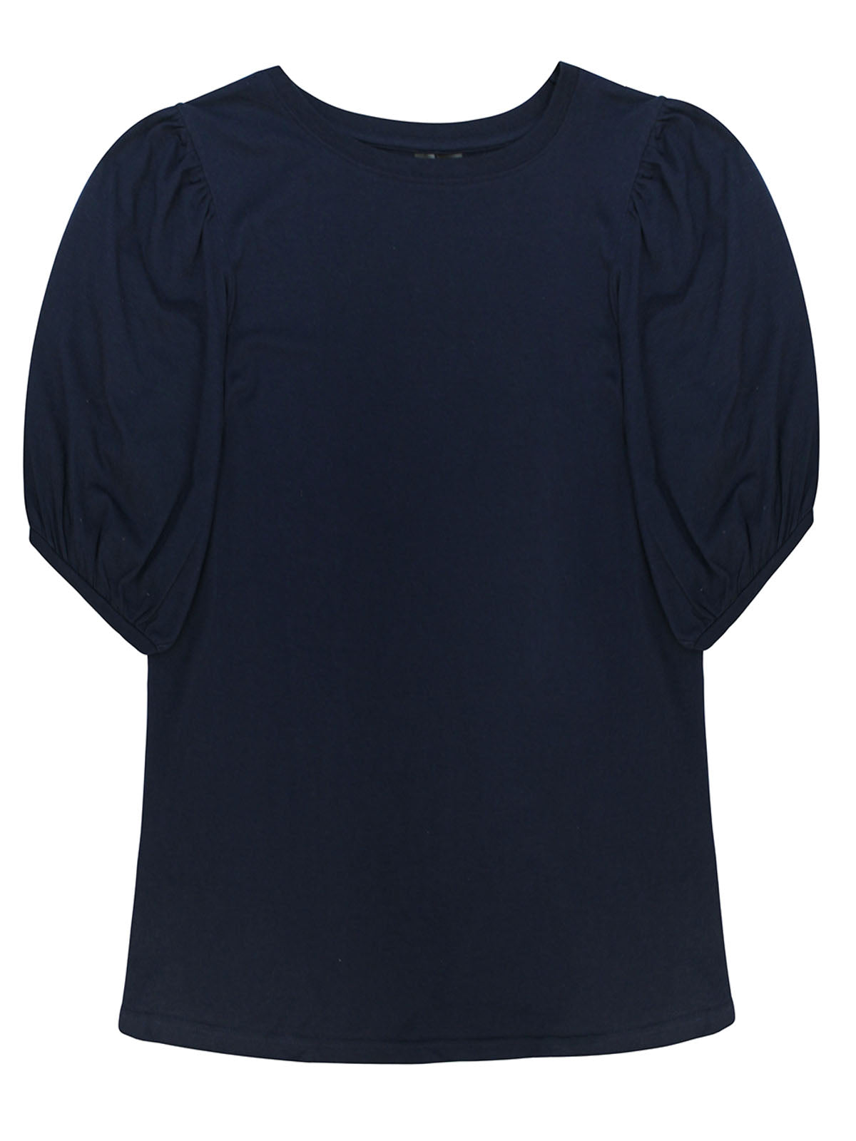 Women's Navy Pure Cotton Volume Sleeve Top with Fringes