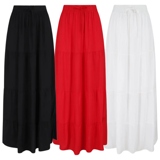 Elastic Waistband Solid Maxi Skirt
