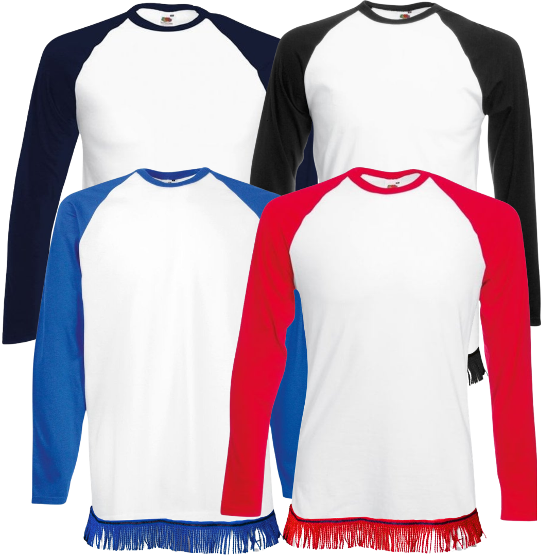 Men's Long Sleeve Raglan Fringed T-Shirt Bundle (4 Pack)