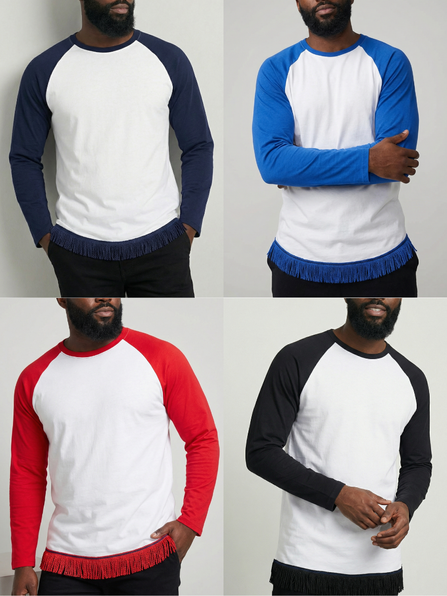 Men's Long Sleeve Raglan Fringed T-Shirt Bundle (4 Pack)