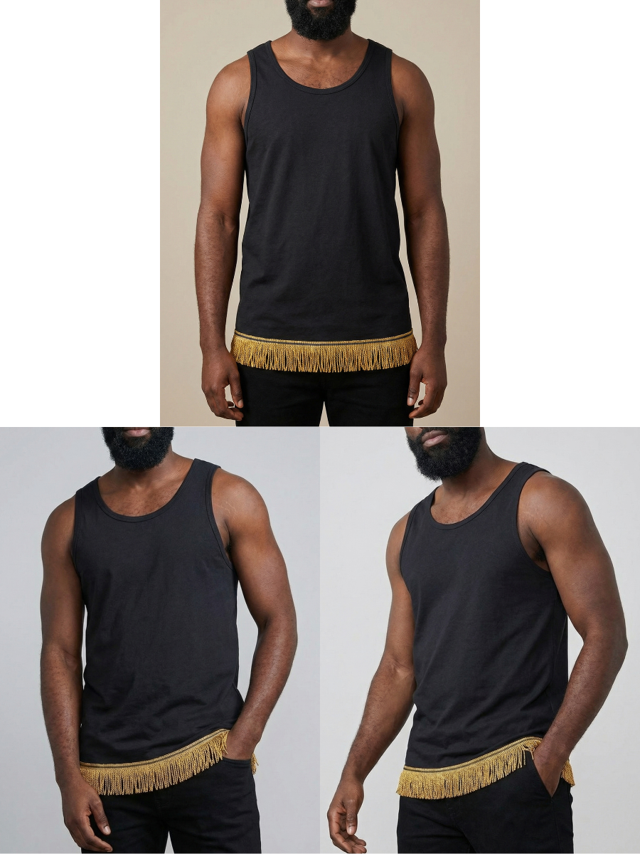 Men's Black Fringed Tank Top Bundle (3 Pack)