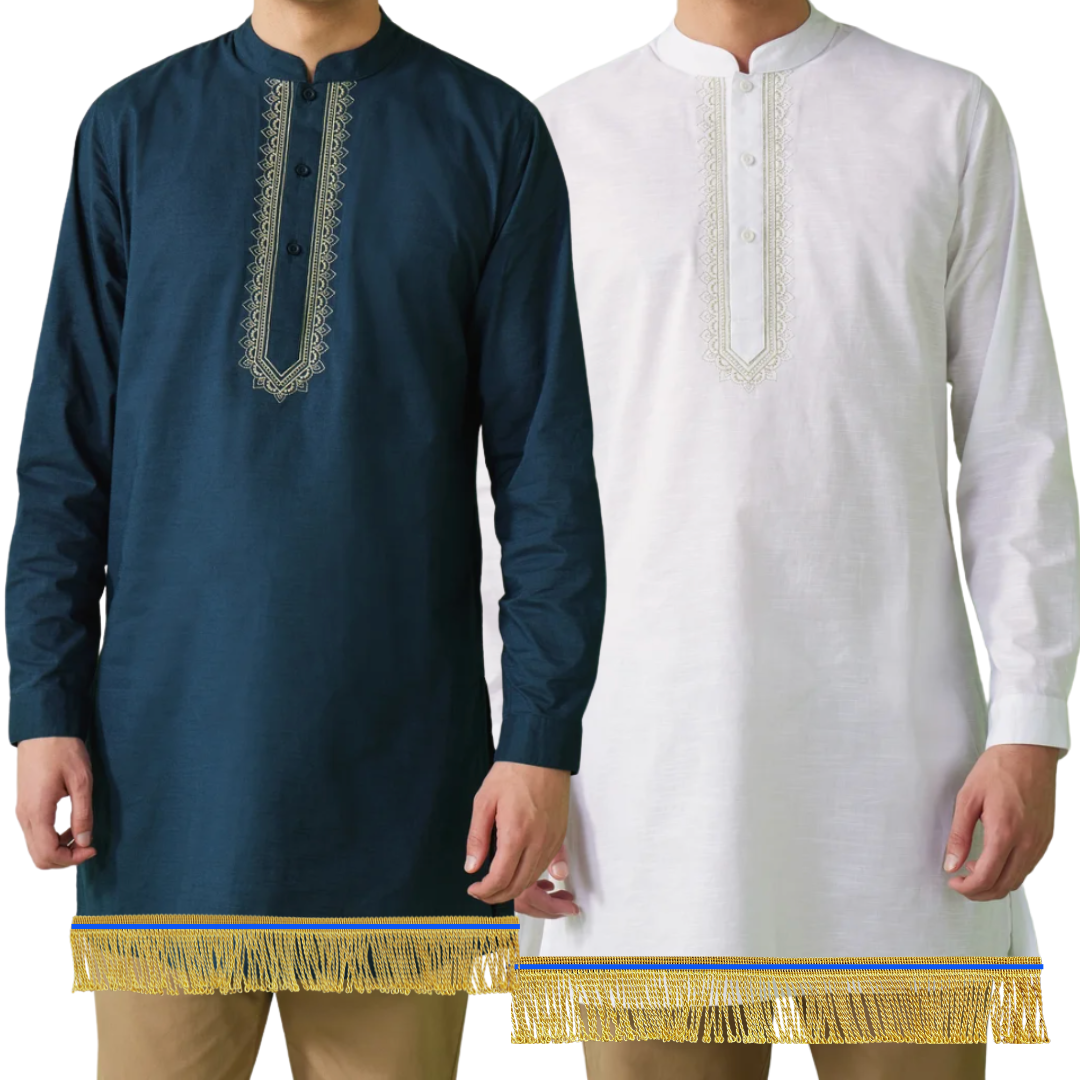 Men’s 100% Cotton Feast Day Shirt with Gold Fringes