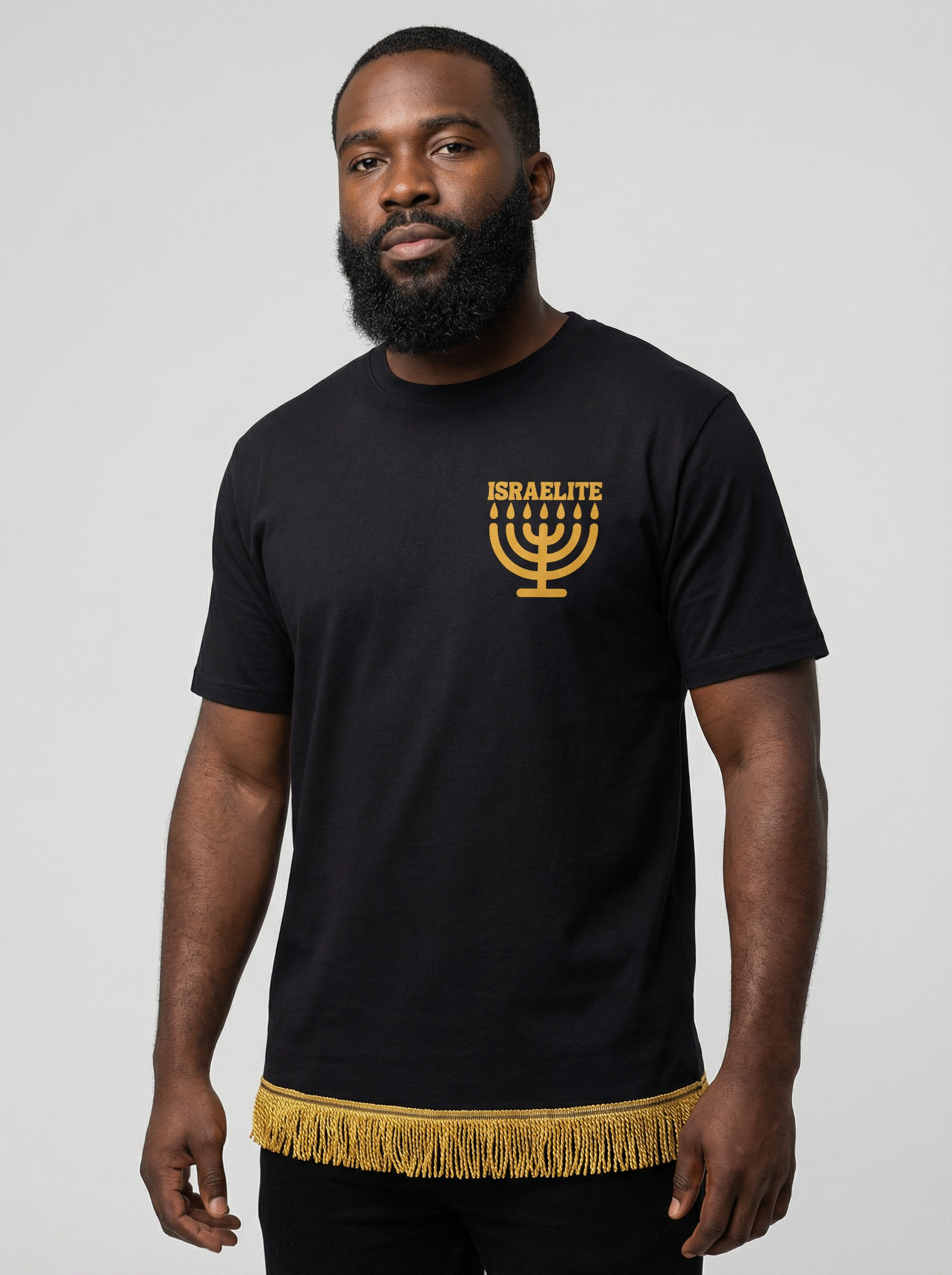 ISRAELITE Menorah Adult T-Shirt with Fringes