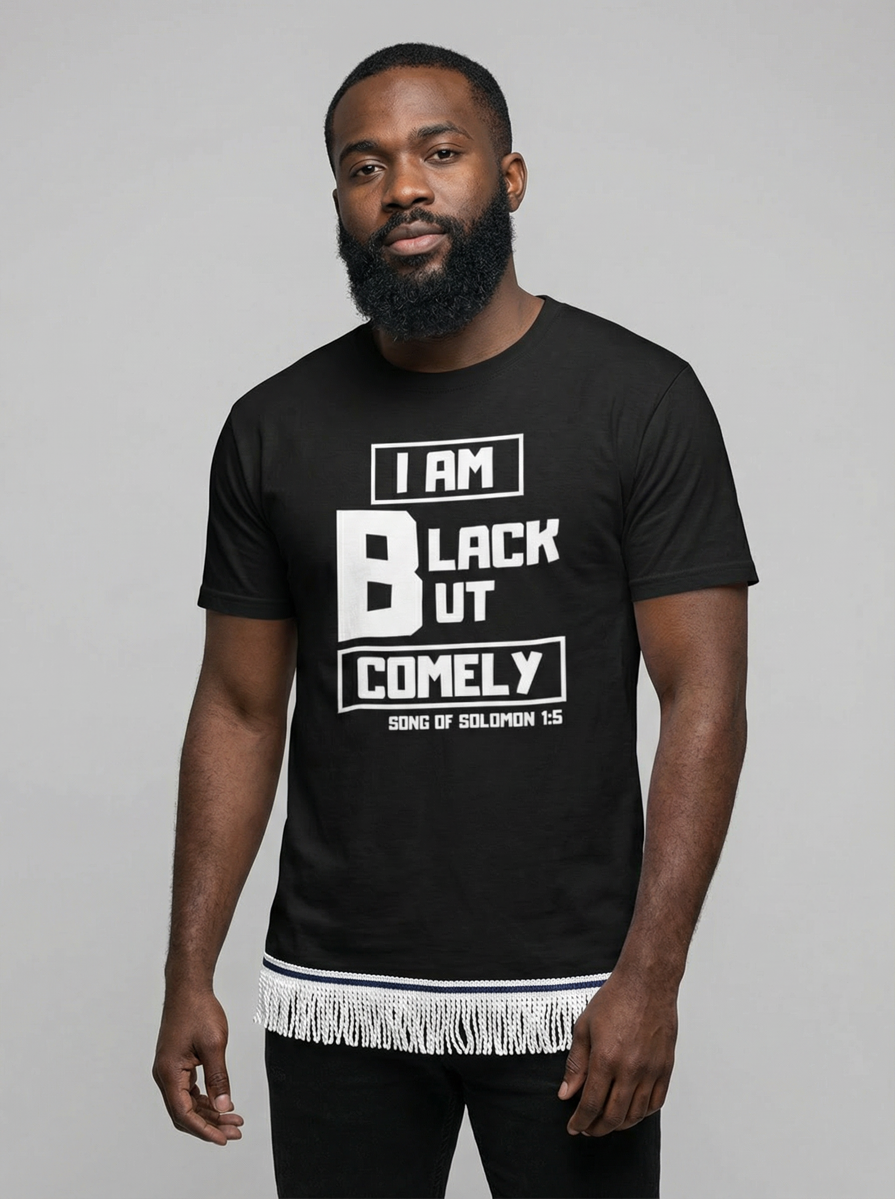 Black But Comely Adult T-Shirt with Fringes