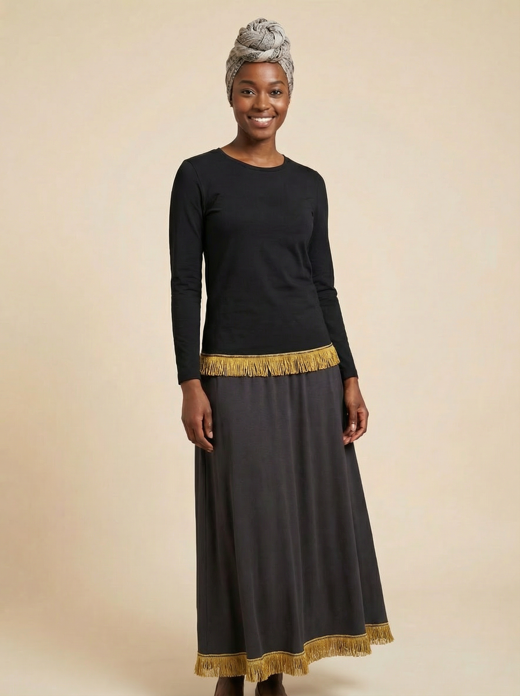 Women's Plain Long Sleeve Fringed T-Shirt