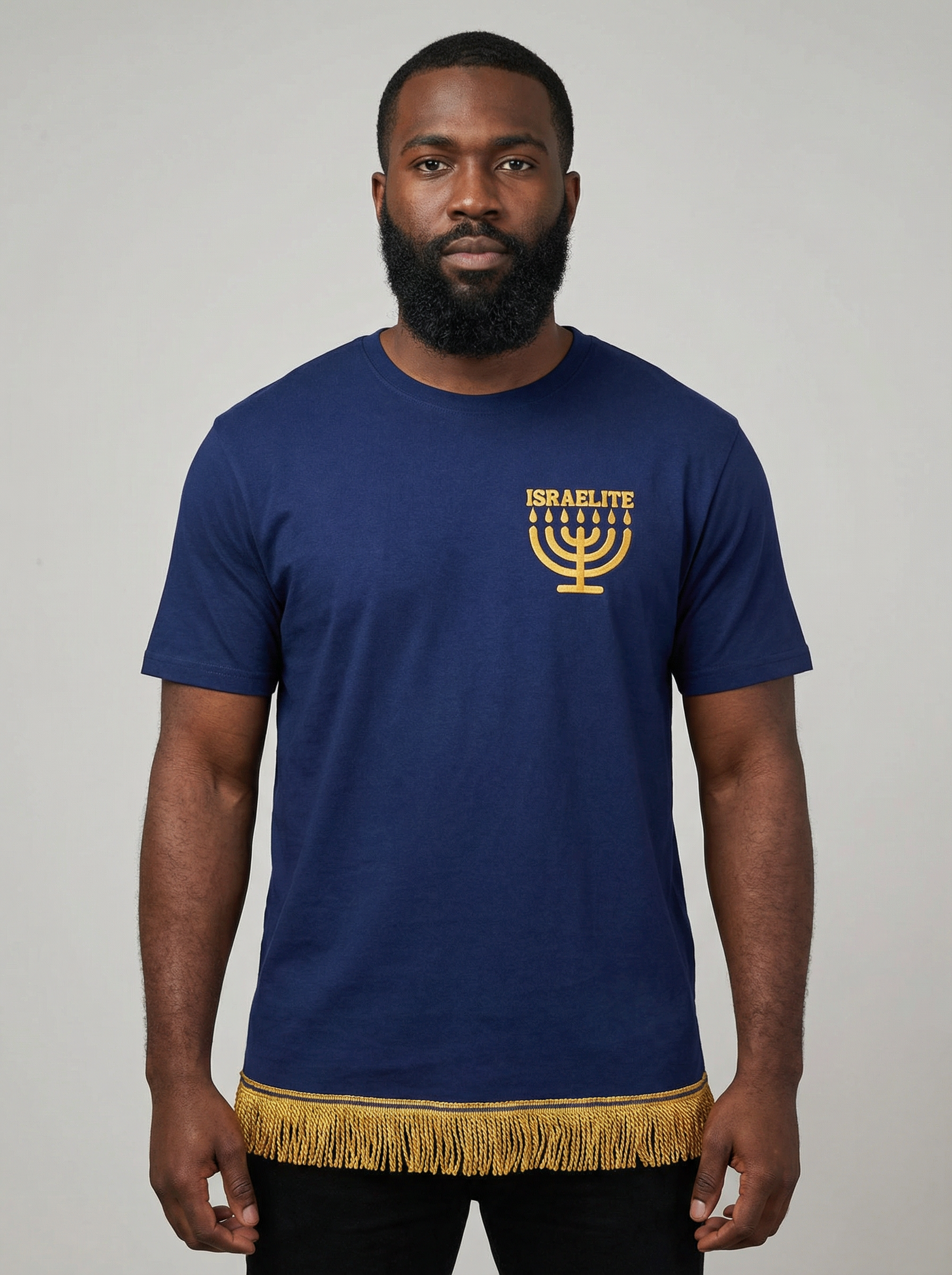 ISRAELITE Menorah Adult T-Shirt with Fringes