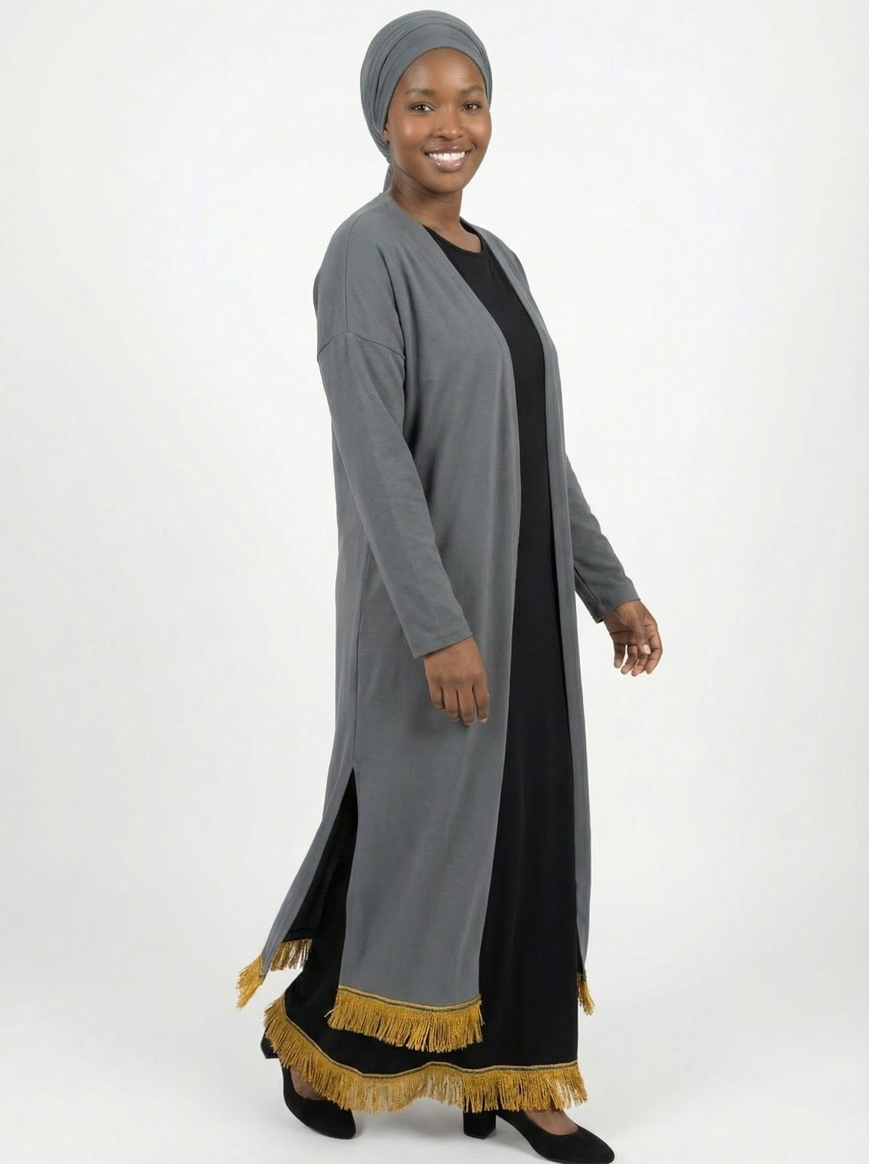 Open Front 100% Cotton Maxi Cardigan With Fringes