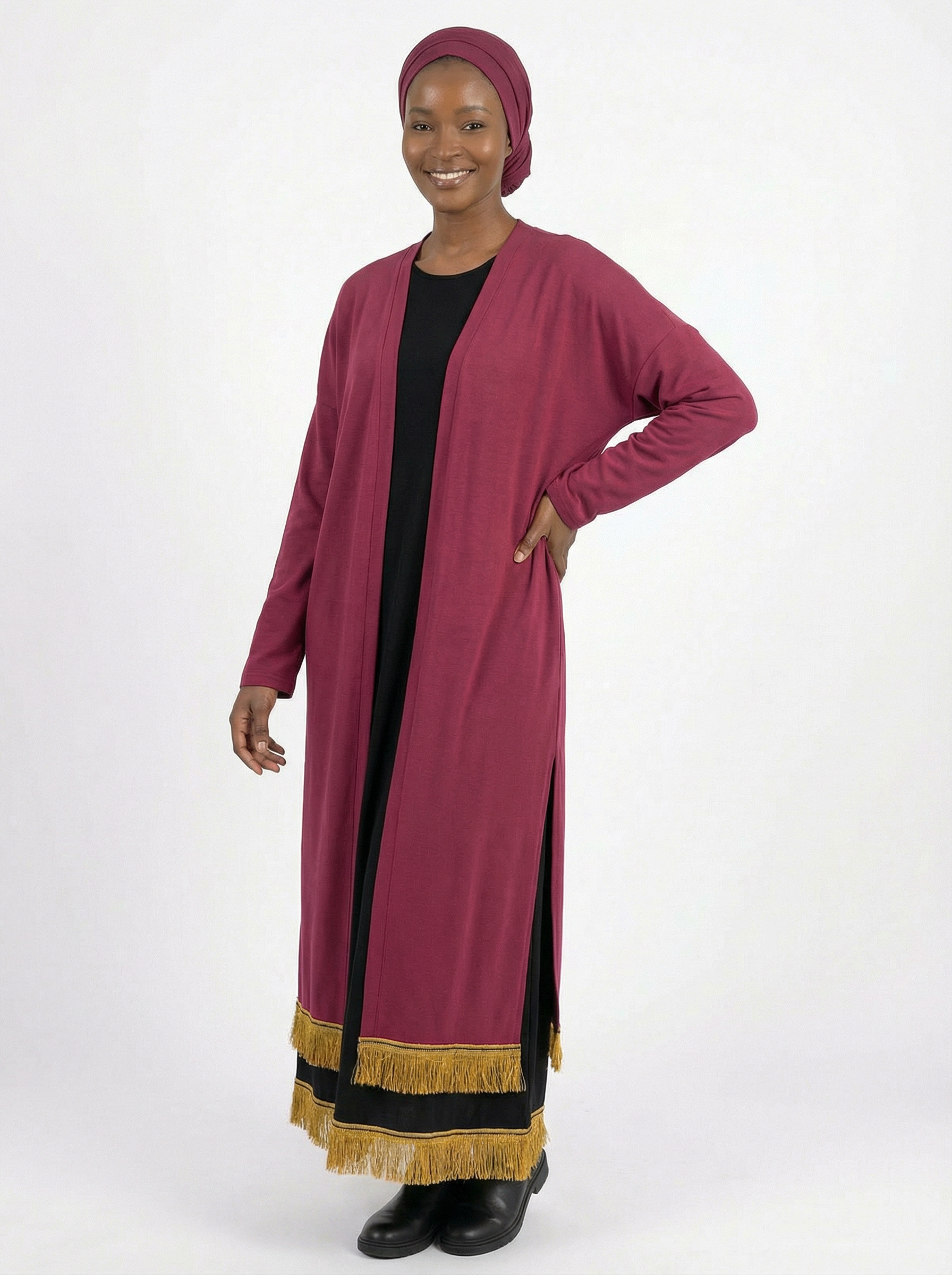 Open Front 100% Cotton Maxi Cardigan With Fringes