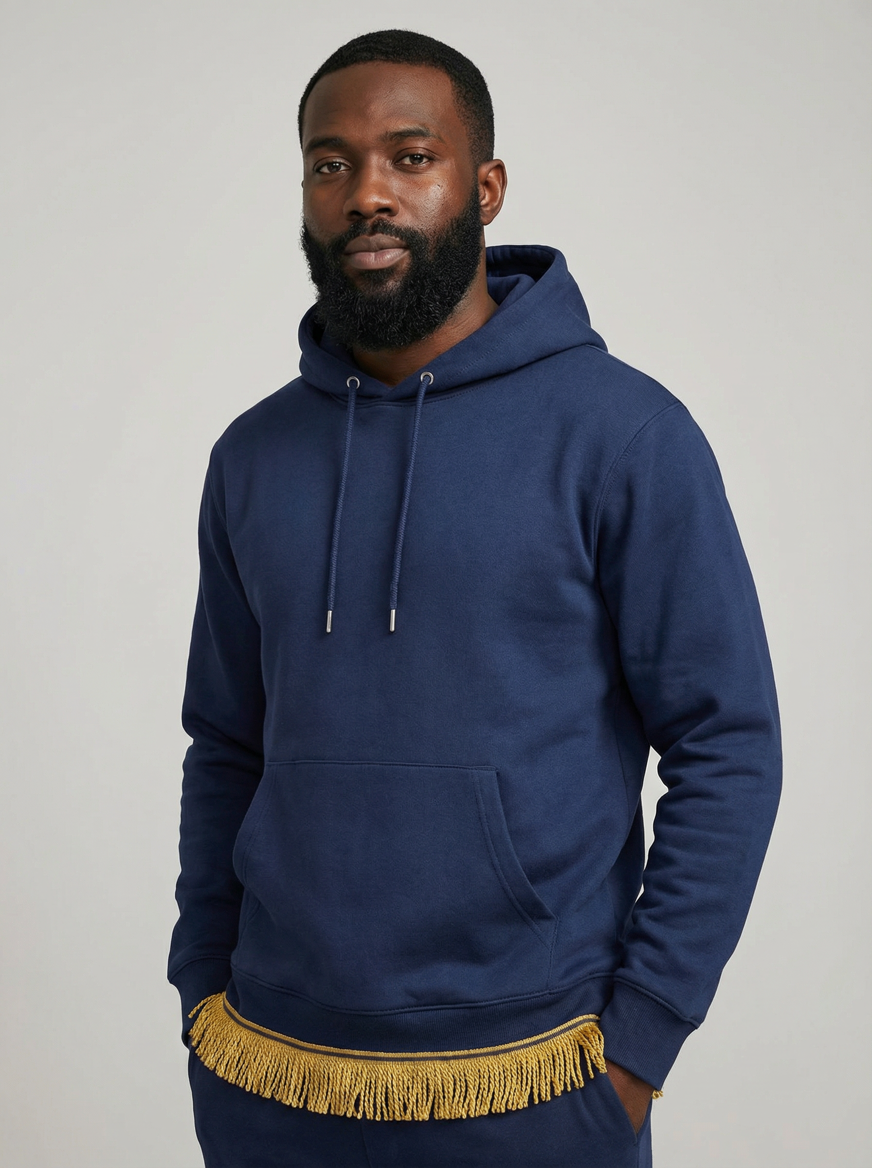 Men's Organic Cotton Pullover Hoodie with Fringes