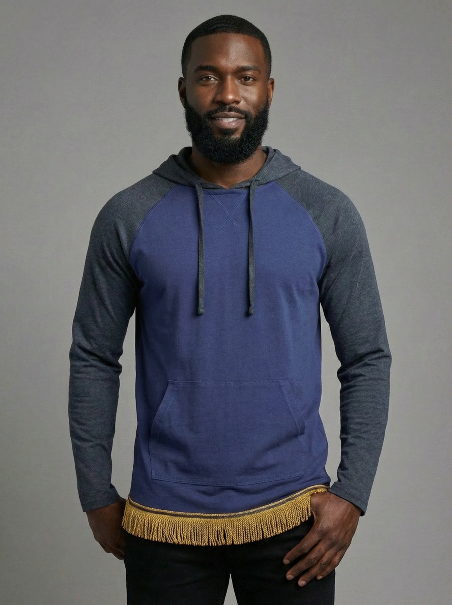 Men's Long Sleeve Hooded Top with Fringes