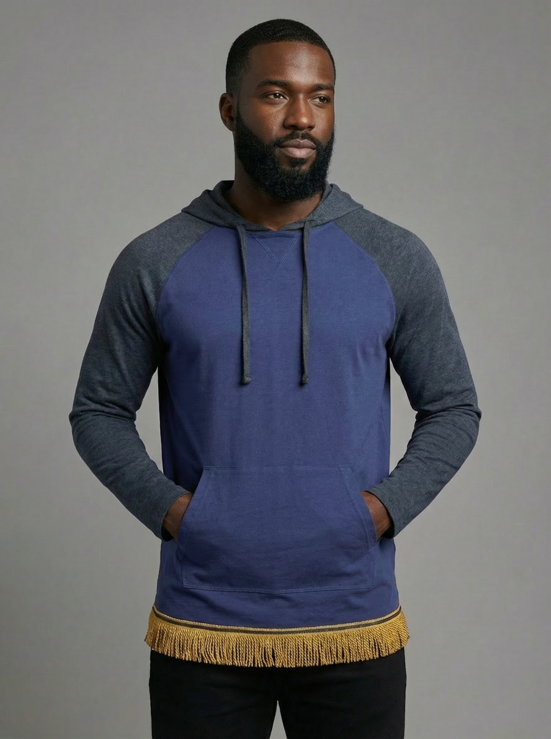 Men's Long Sleeve Hooded Top with Fringes