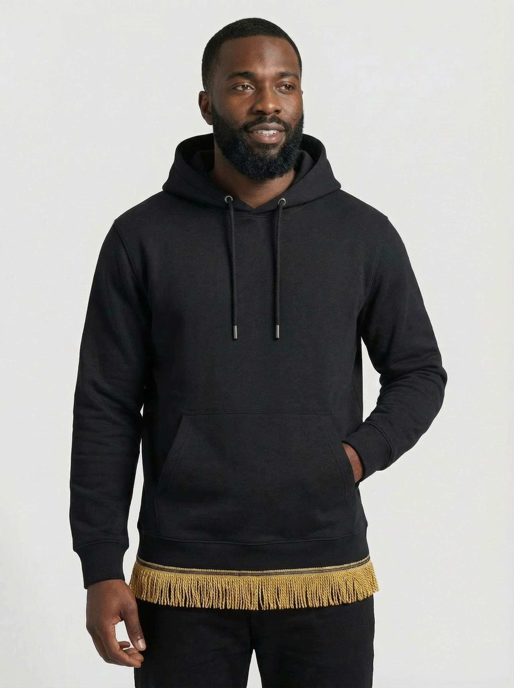 Men's Organic Cotton Pullover Hoodie with Fringes
