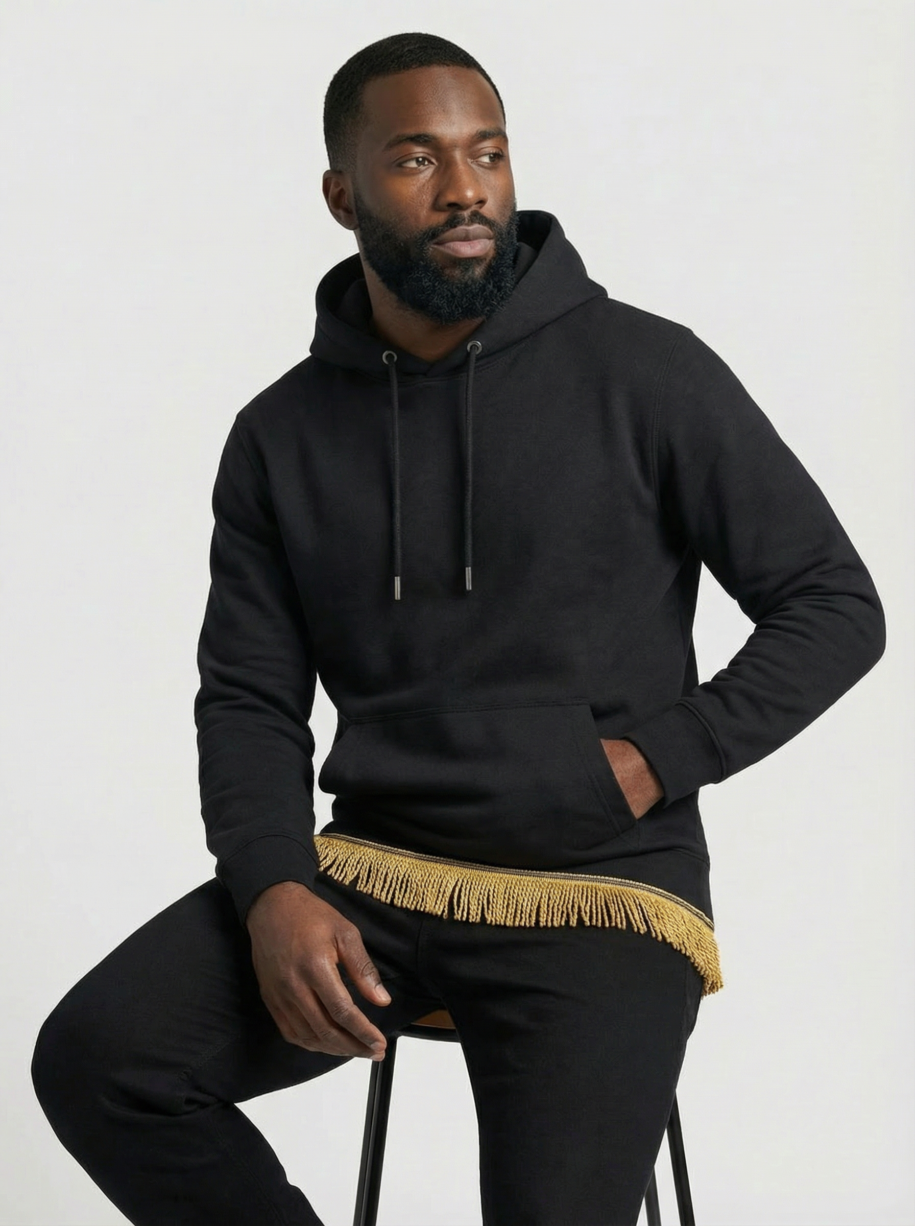 Men's Organic Cotton Pullover Hoodie with Fringes