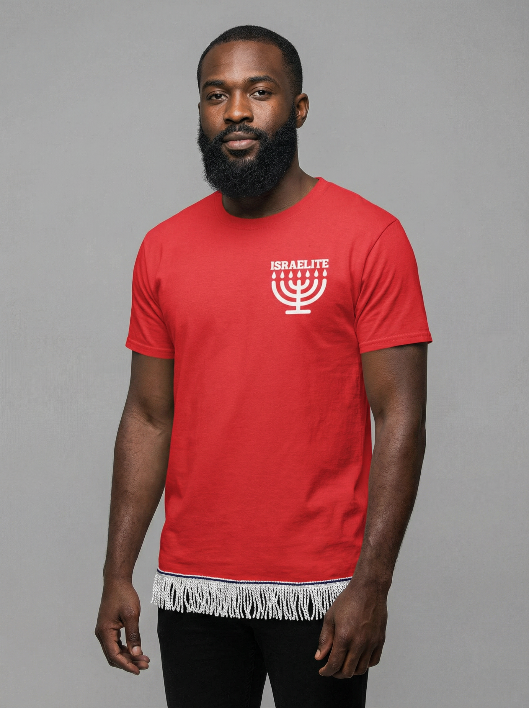ISRAELITE Menorah Adult T-Shirt with Fringes