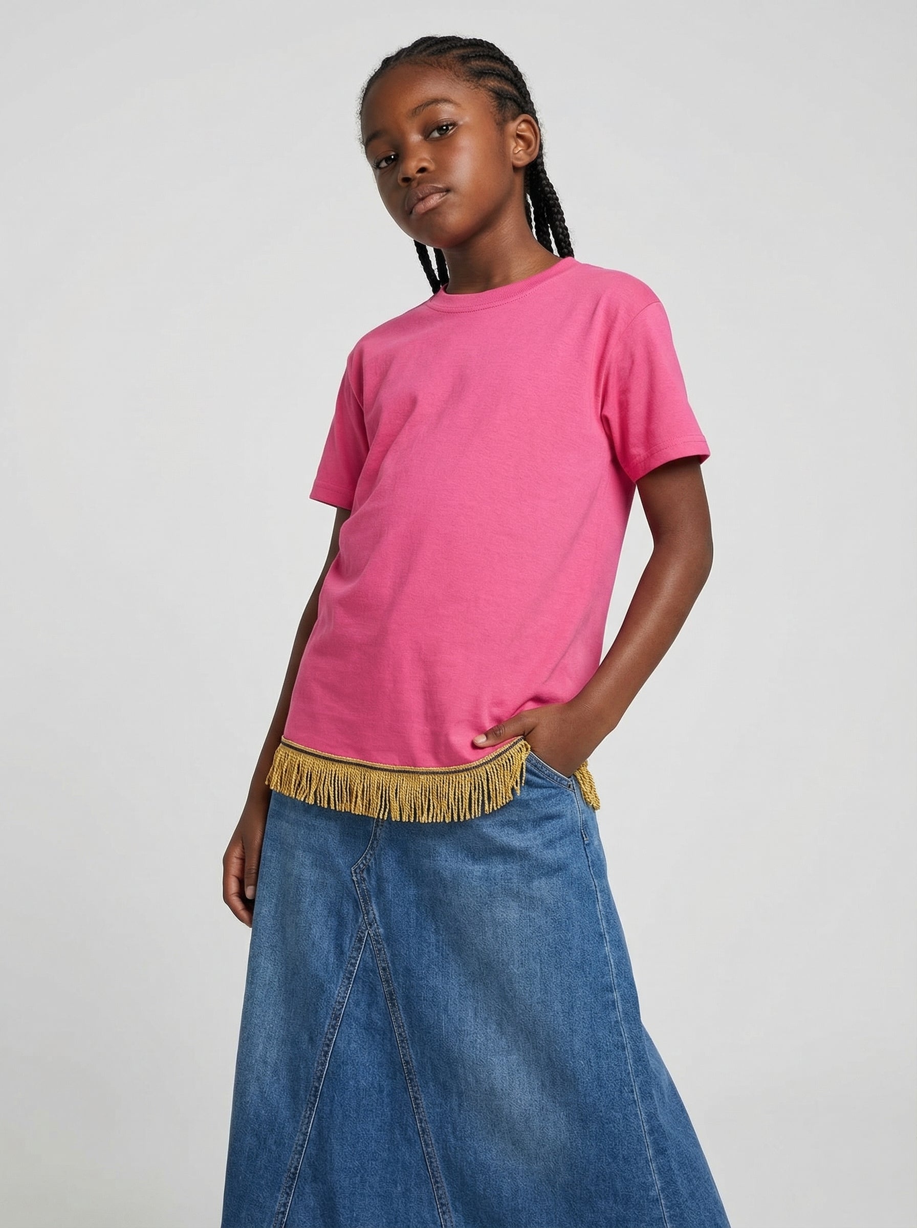 Children's Plain T-Shirt with Fringes