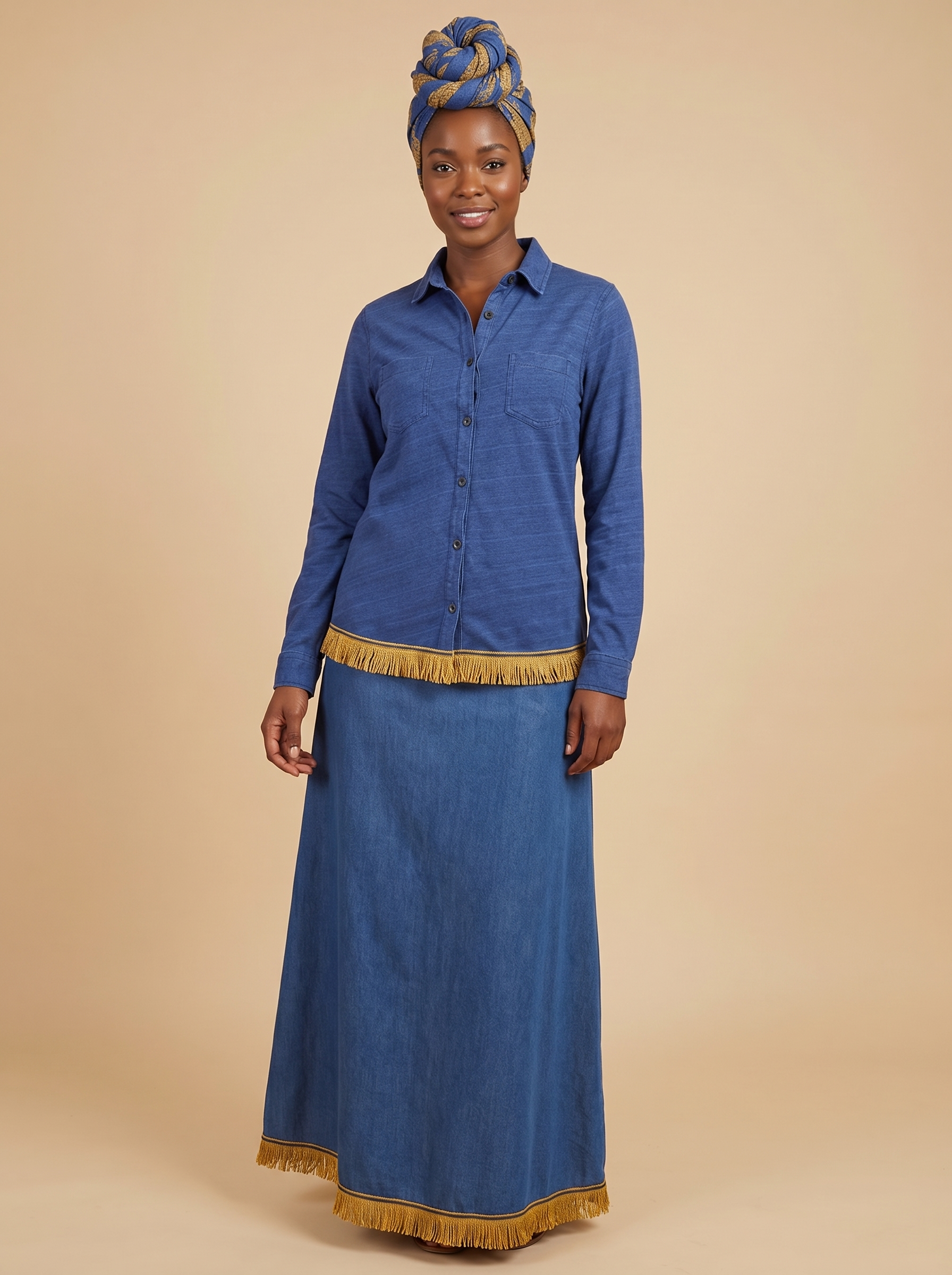 Women's Pure Cotton Roll Sleeve Blouse with Fringes