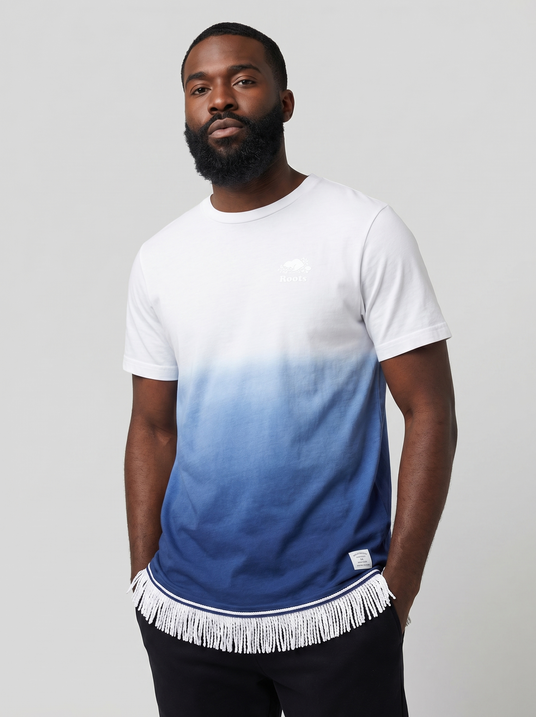 Men's Pure Cotton Dip Dye T-Shirt with Fringes