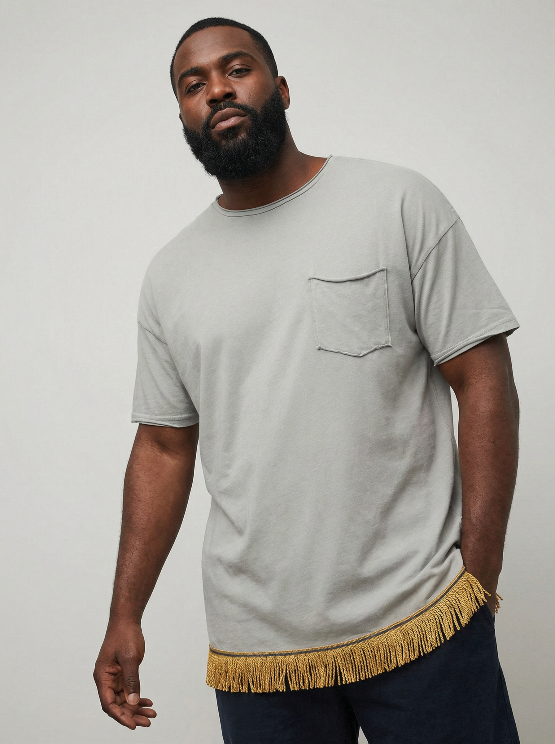 Men's Pure Cotton Raw Trim Pocket Detail with Fringes