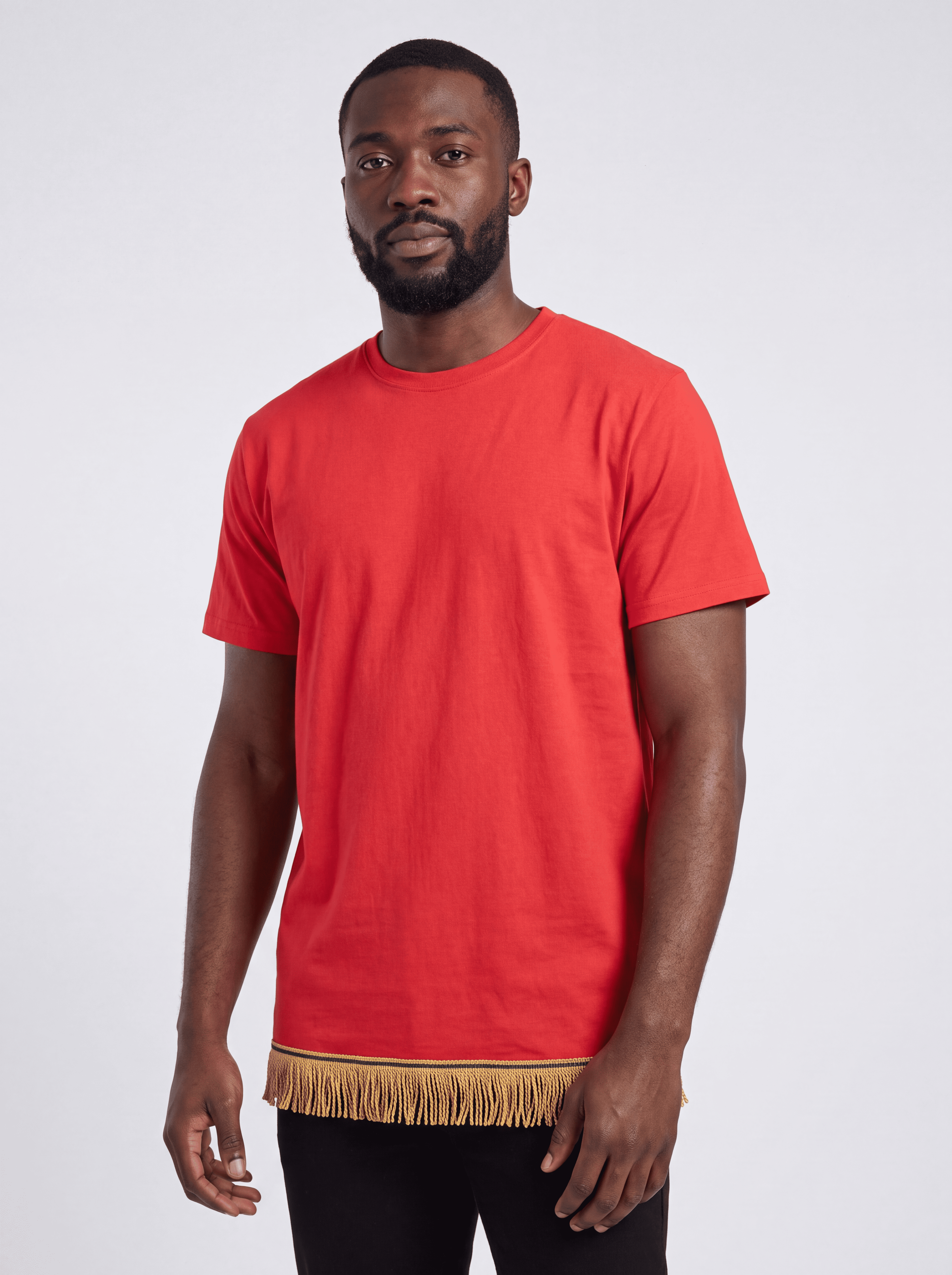 Men's Plain Short Sleeve T-Shirt with Fringes