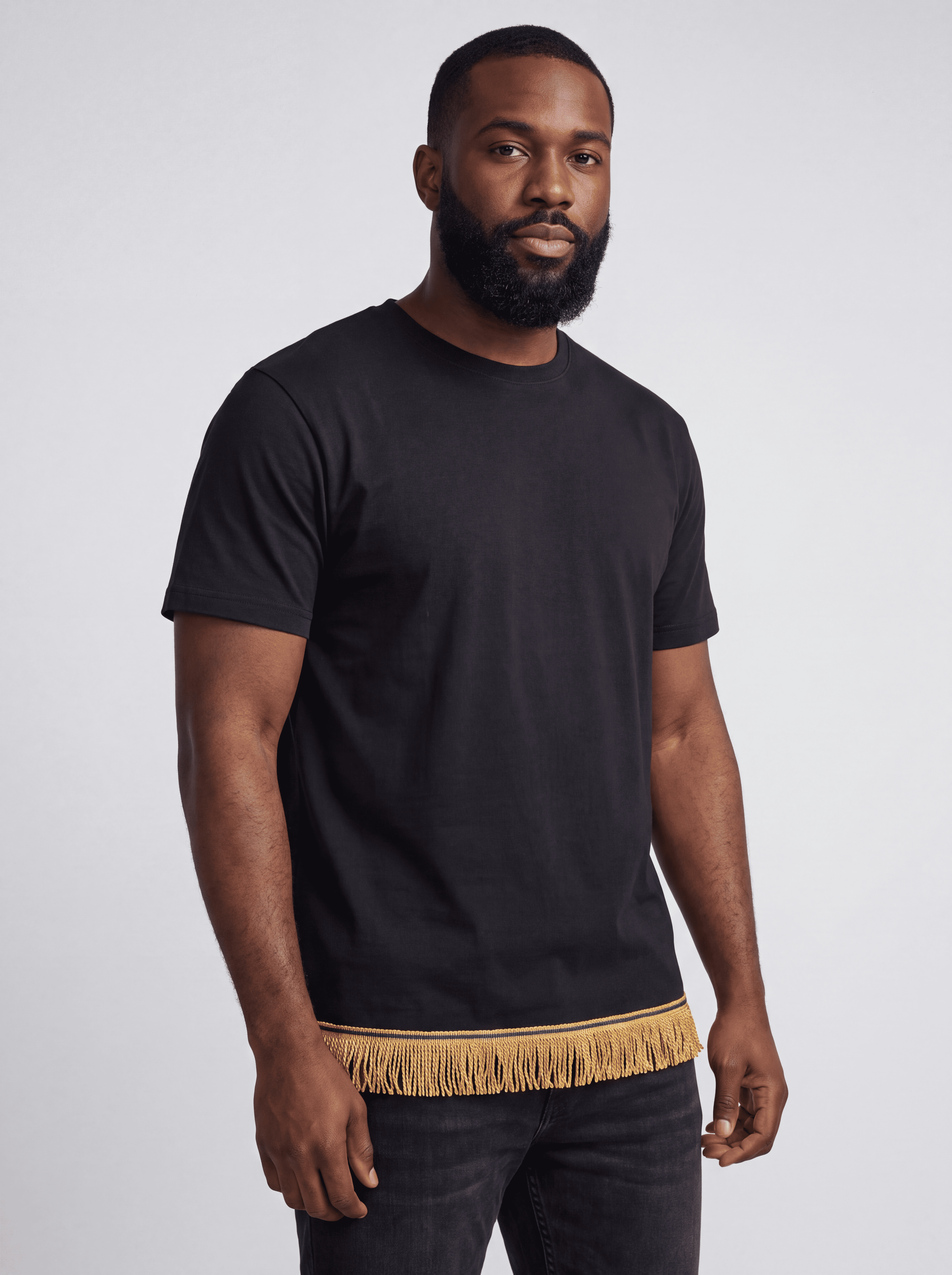 Men's Plain Short Sleeve T-Shirt with Fringes