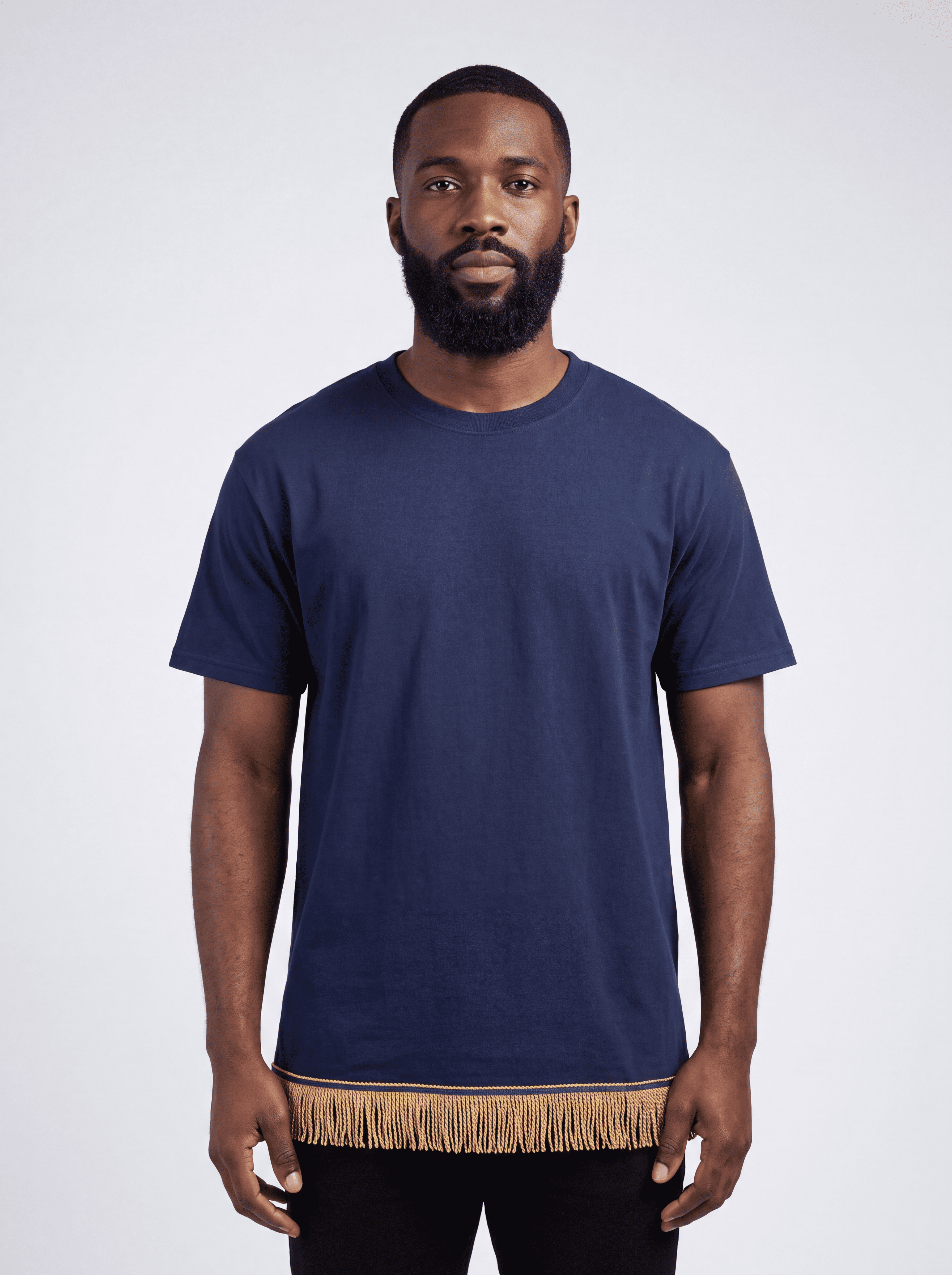 Men's Plain Short Sleeve T-Shirt with Fringes