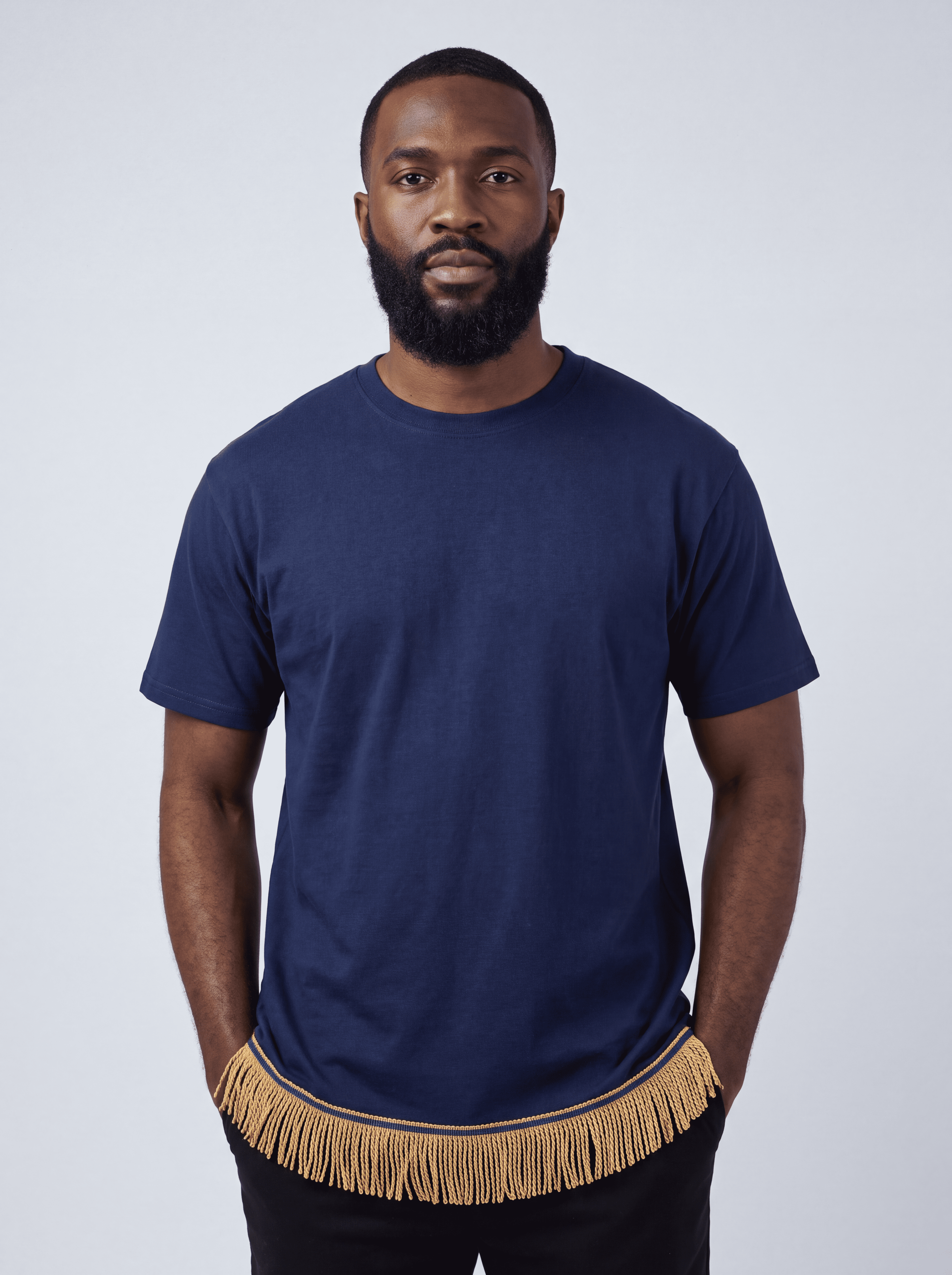 Men's Plain Short Sleeve T-Shirt with Fringes