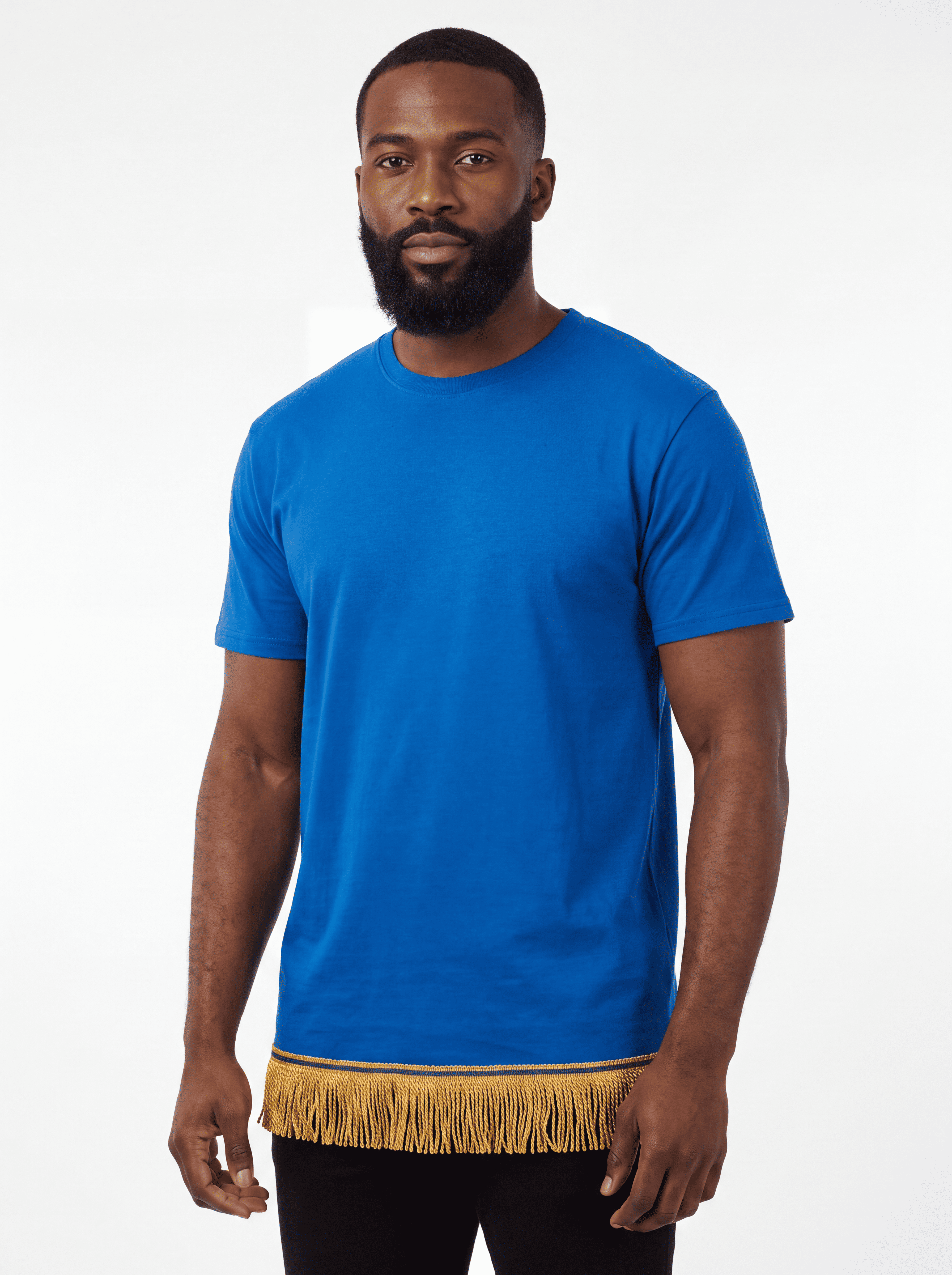 Men's Plain Short Sleeve T-Shirt with Fringes