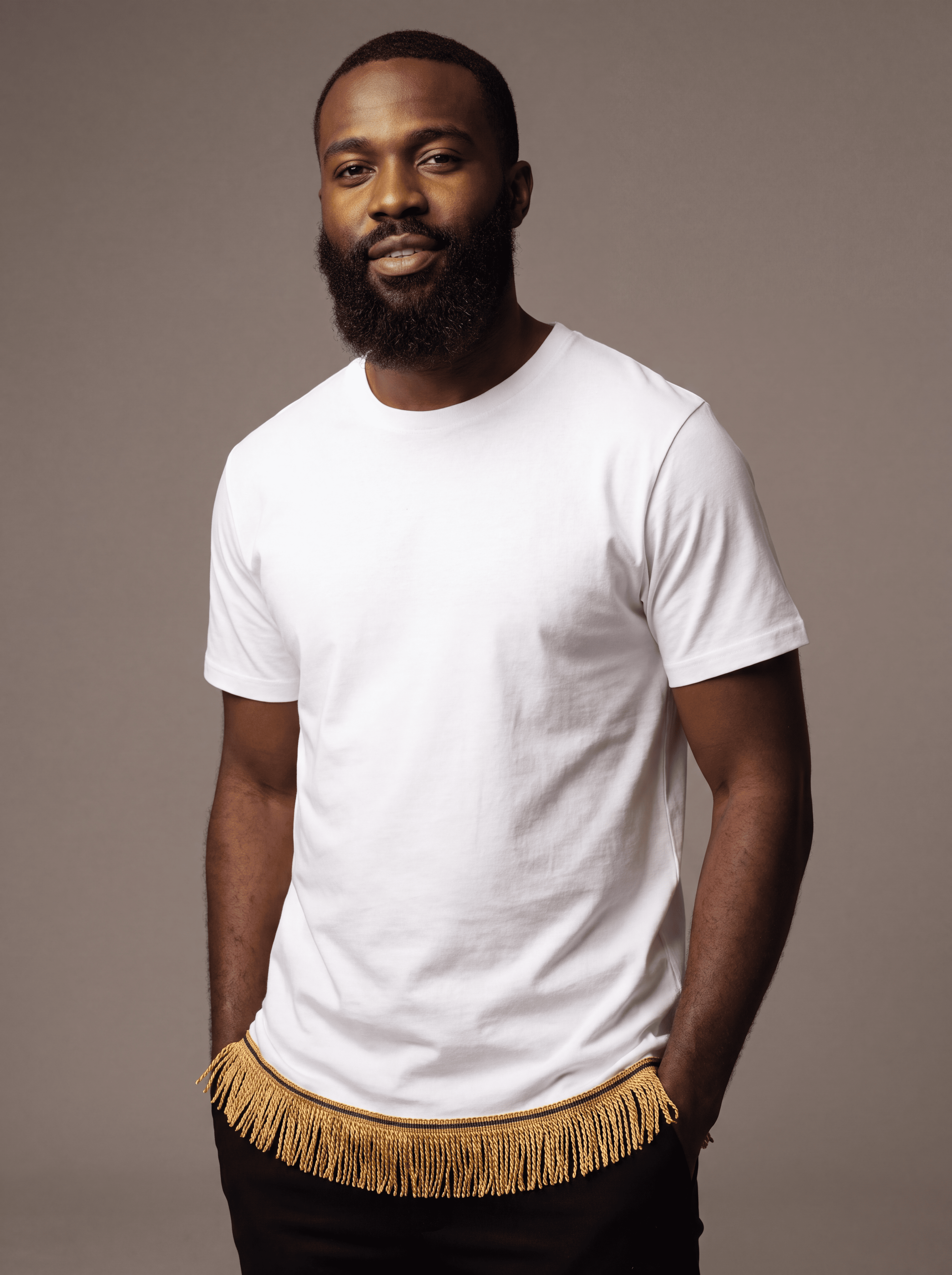 Men's Plain Short Sleeve T-Shirt with Fringes