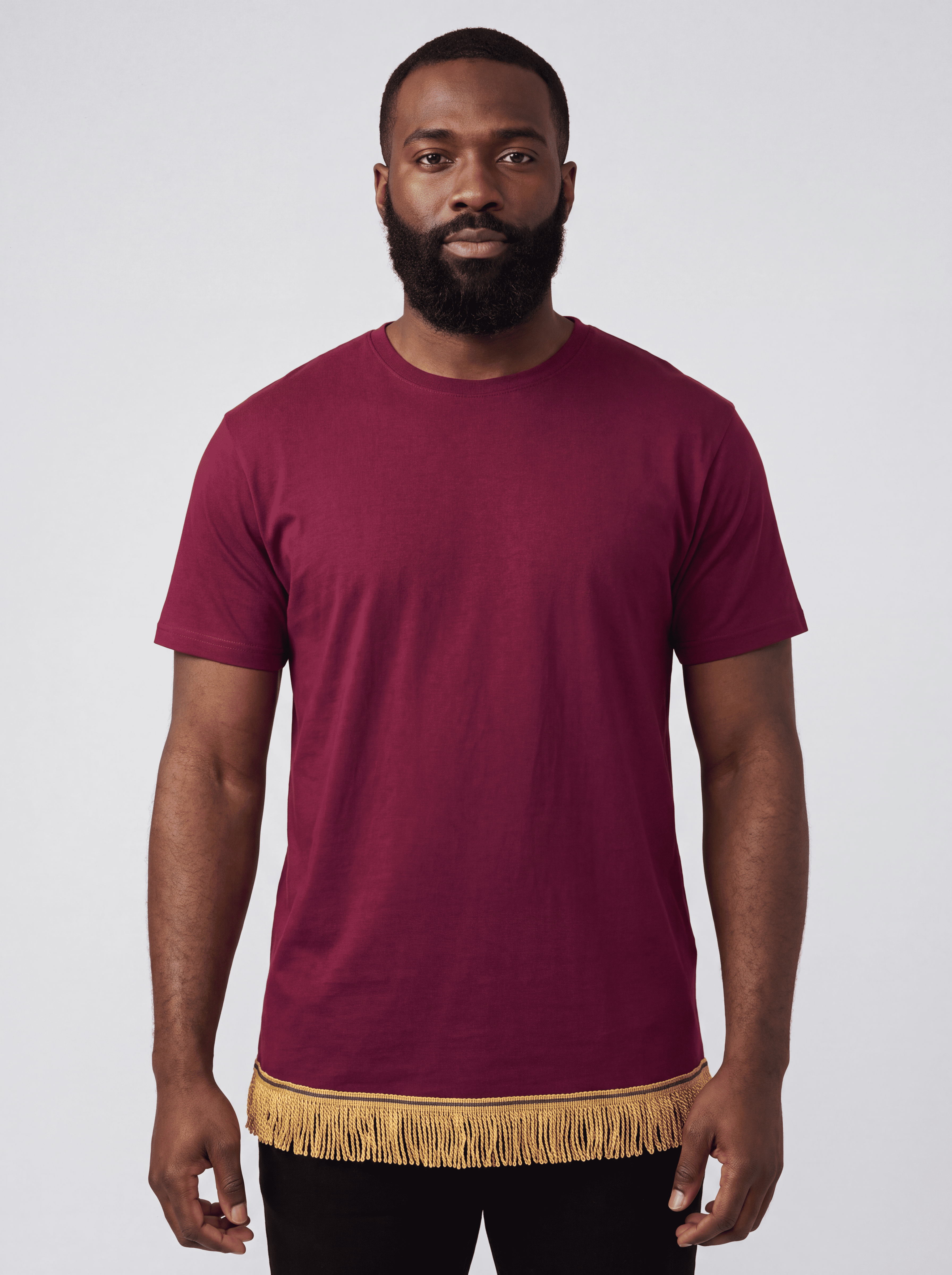 Men's Plain Short Sleeve T-Shirt with Fringes