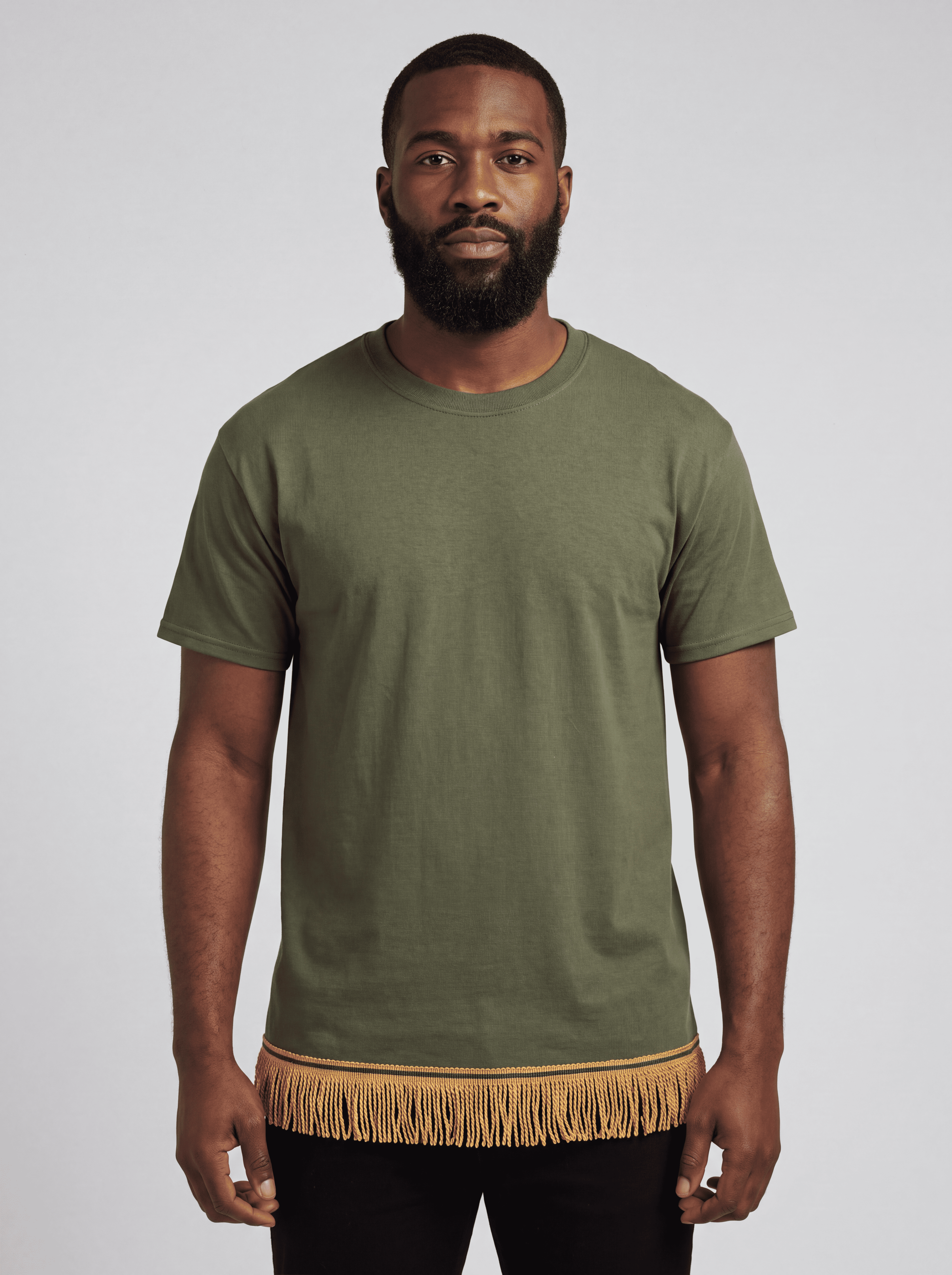 Men's Plain Short Sleeve T-Shirt with Fringes
