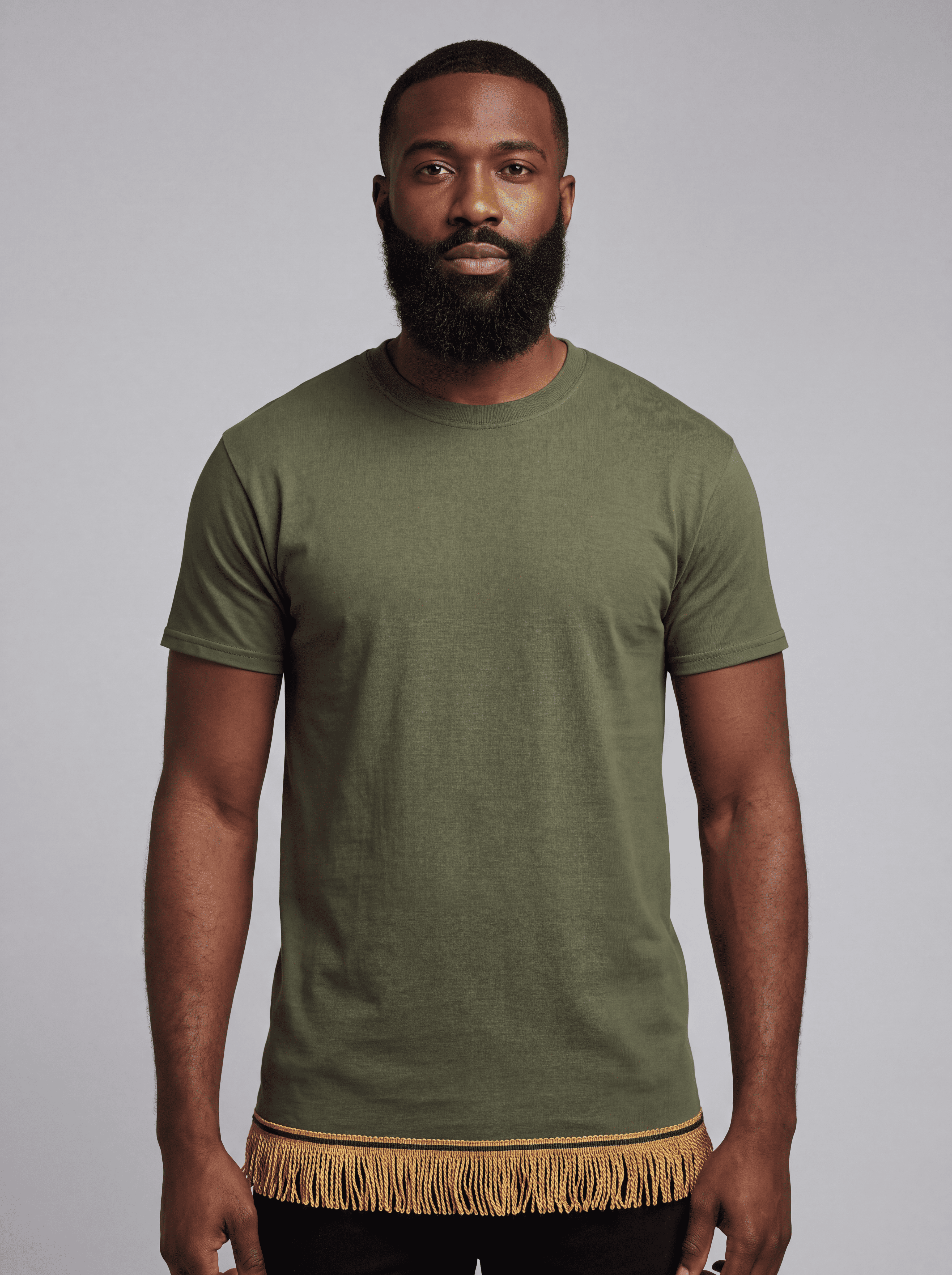 Men's Plain Short Sleeve T-Shirt with Fringes