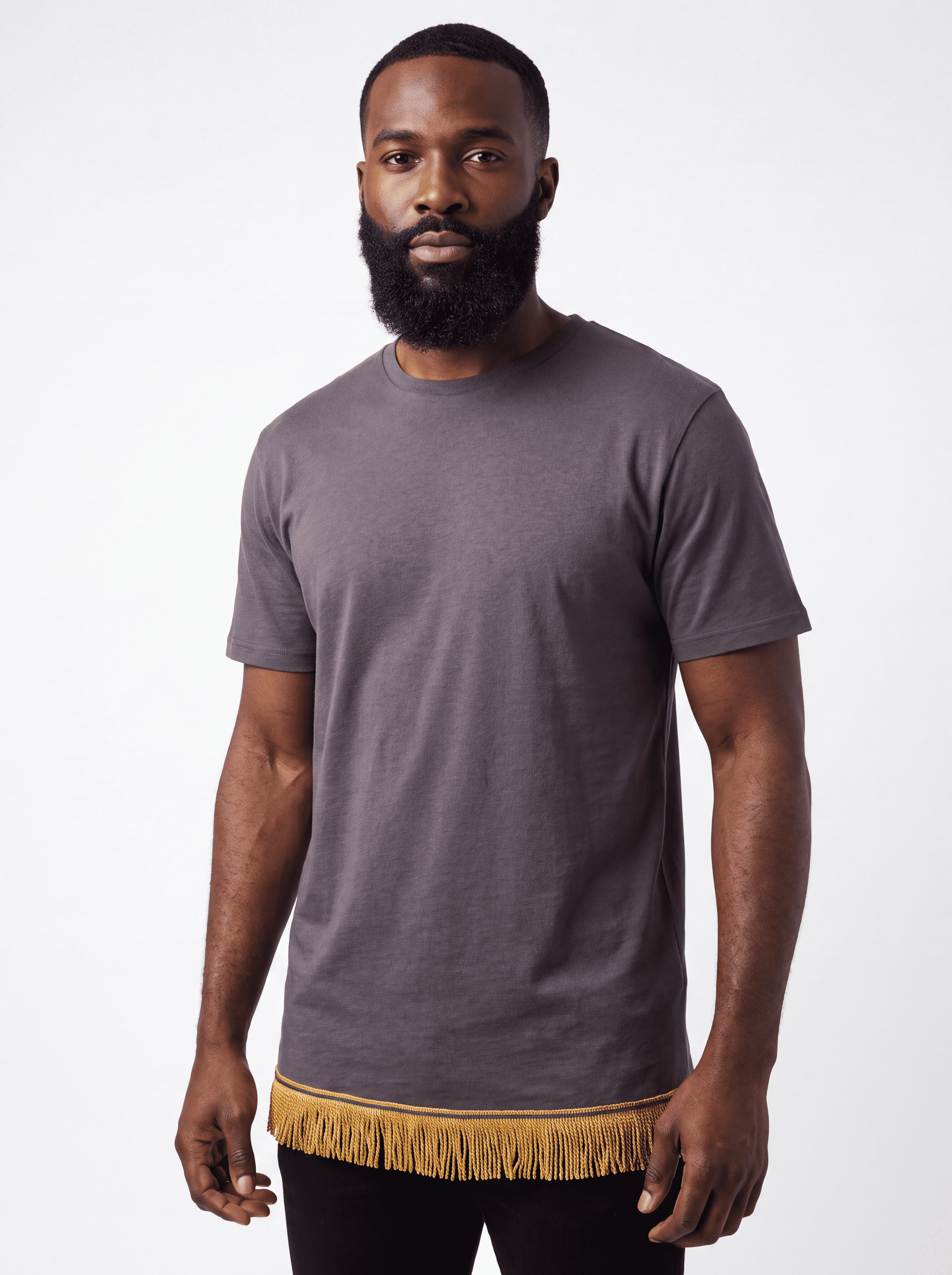 Men's Plain Short Sleeve T-Shirt with Fringes