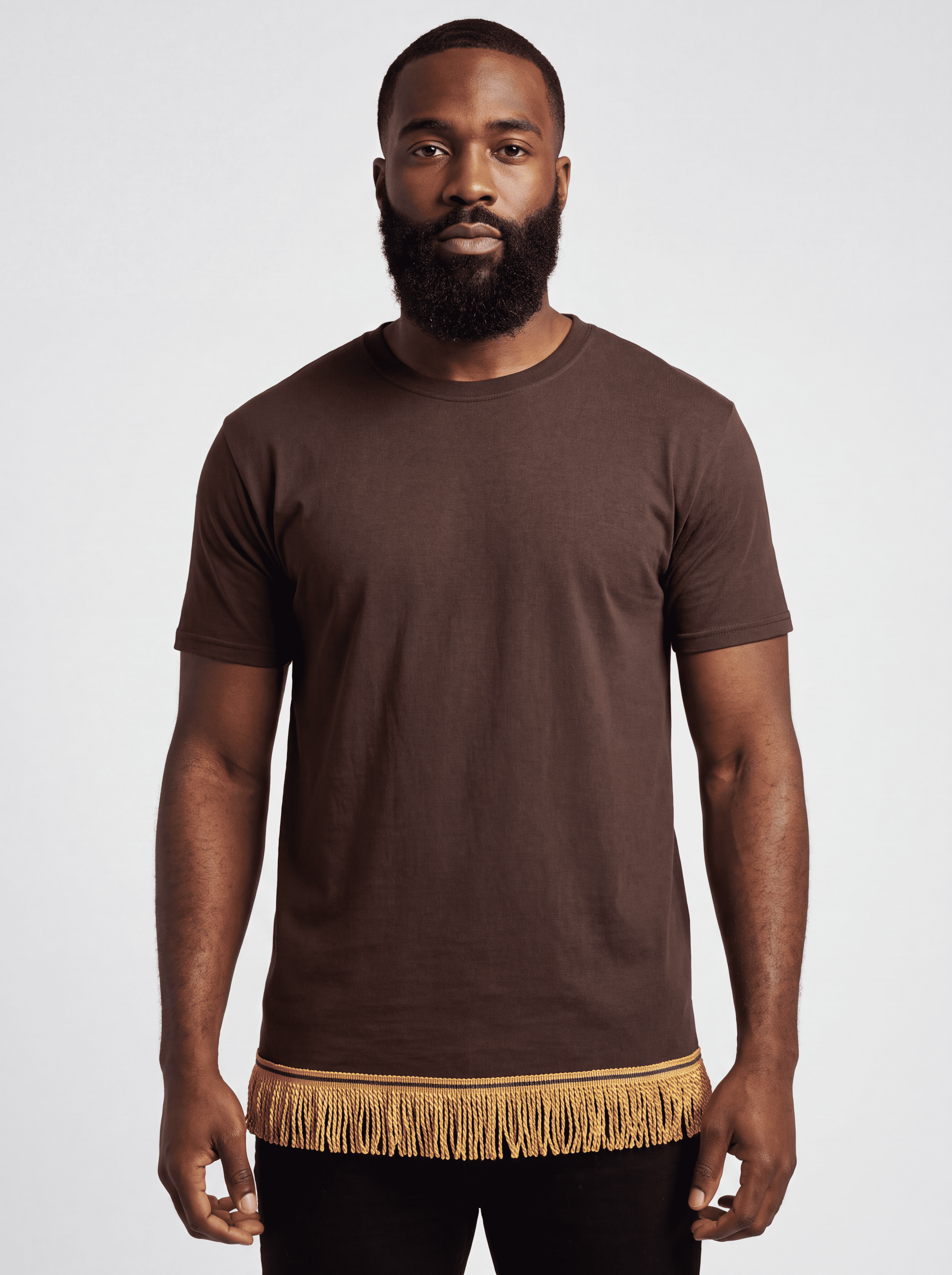 Men's Plain Short Sleeve T-Shirt with Fringes