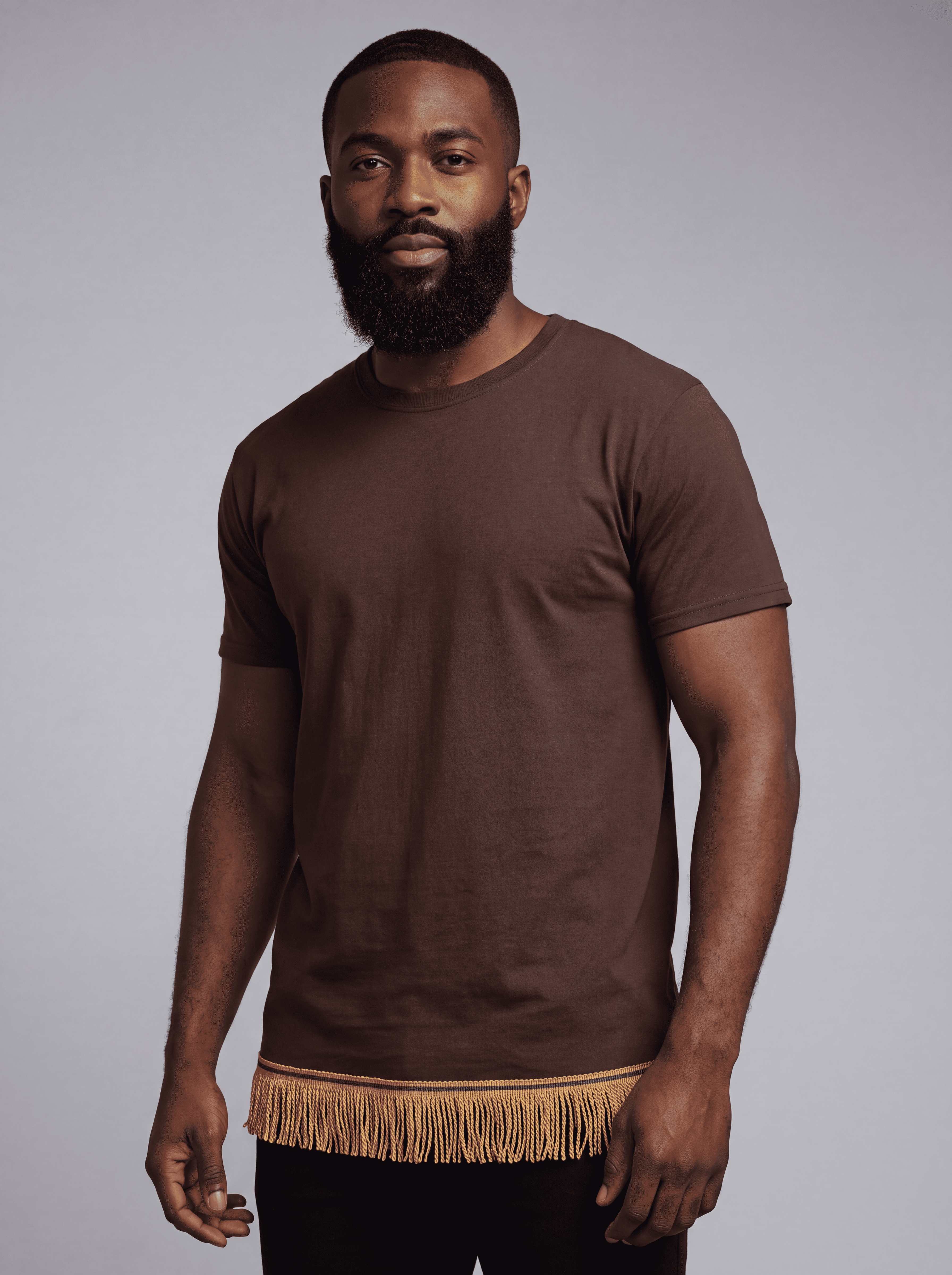 Men's Plain Short Sleeve T-Shirt with Fringes