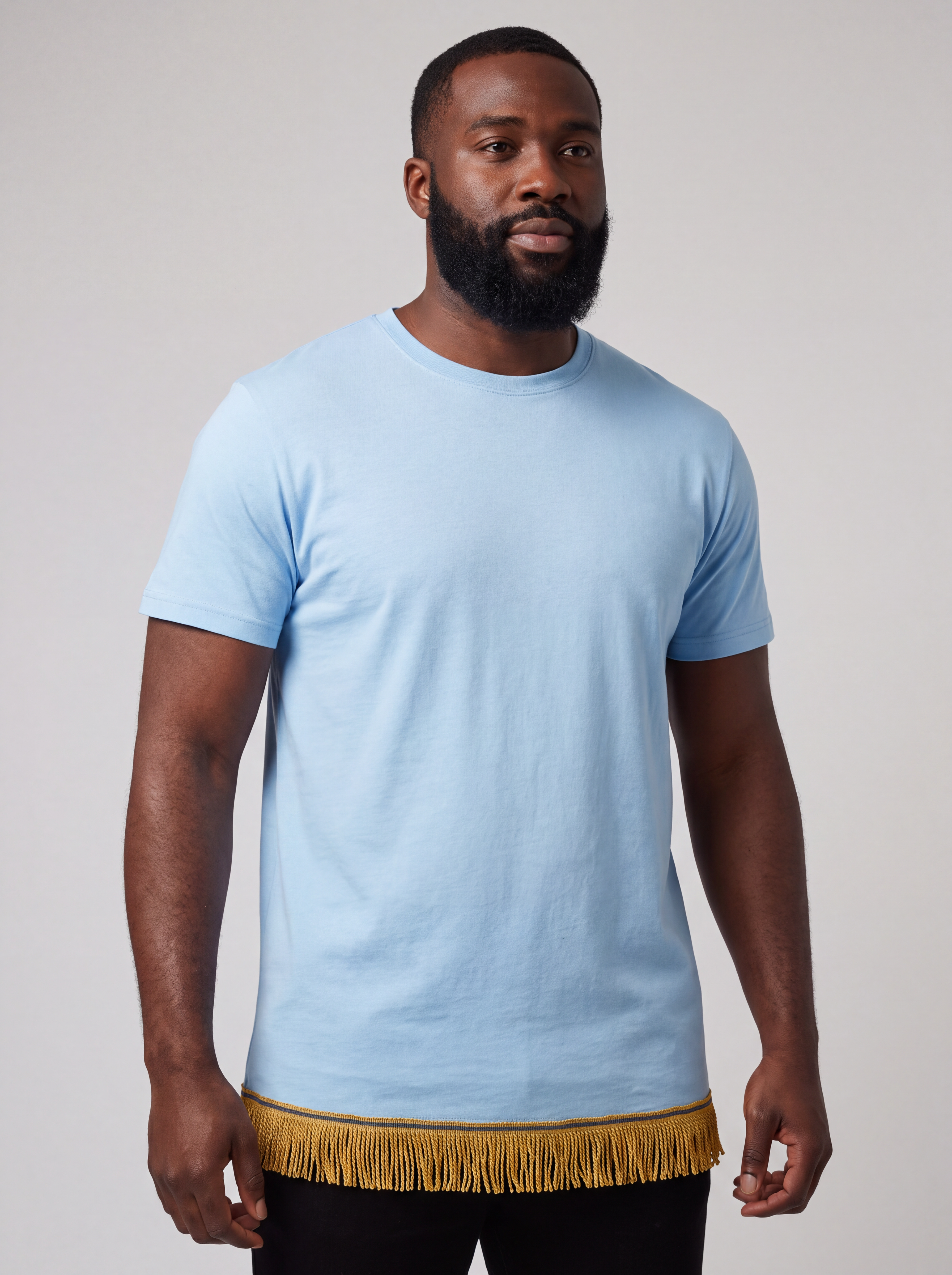Men's Plain Short Sleeve T-Shirt with Fringes