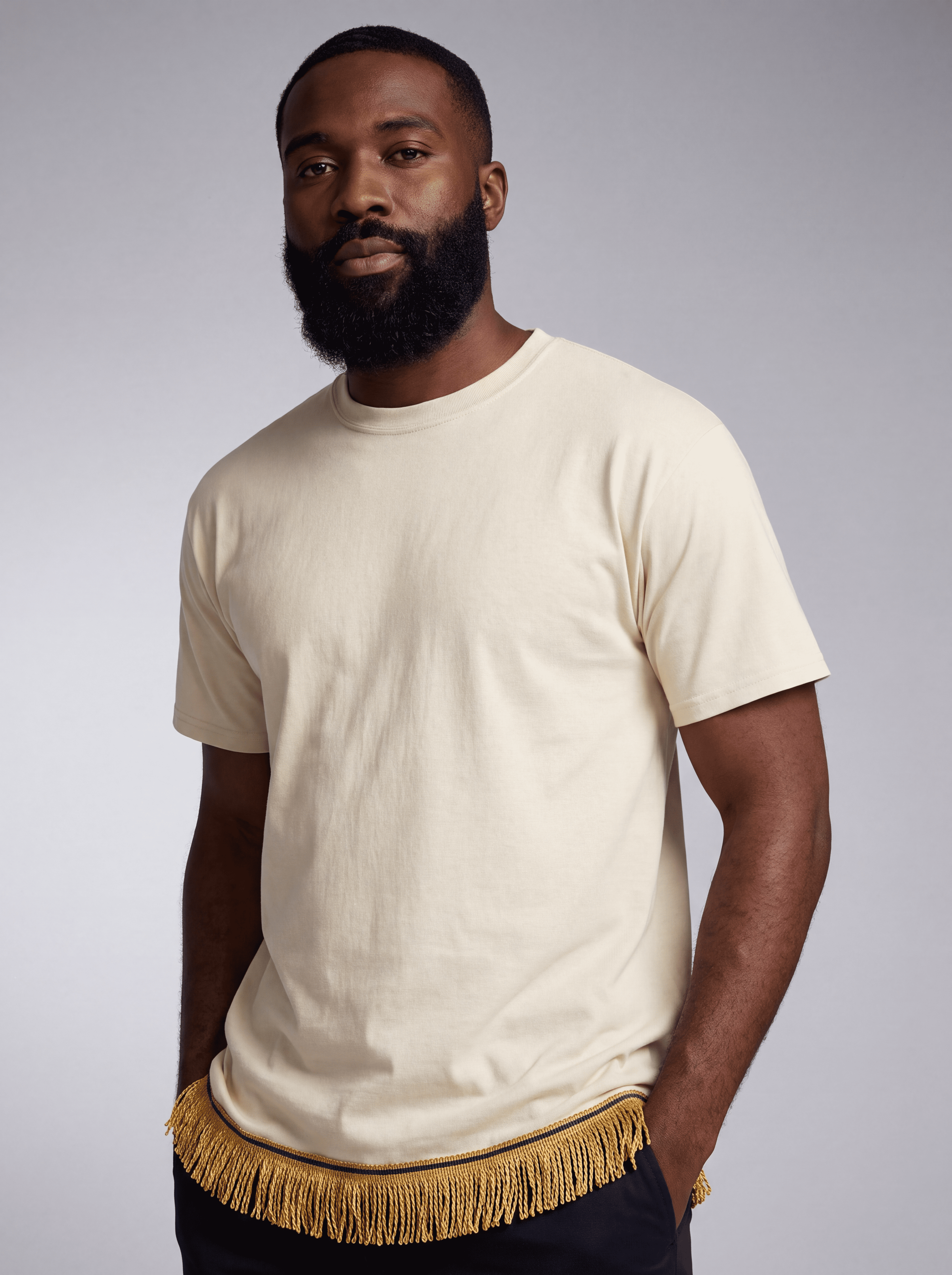 Men's Plain Short Sleeve T-Shirt with Fringes