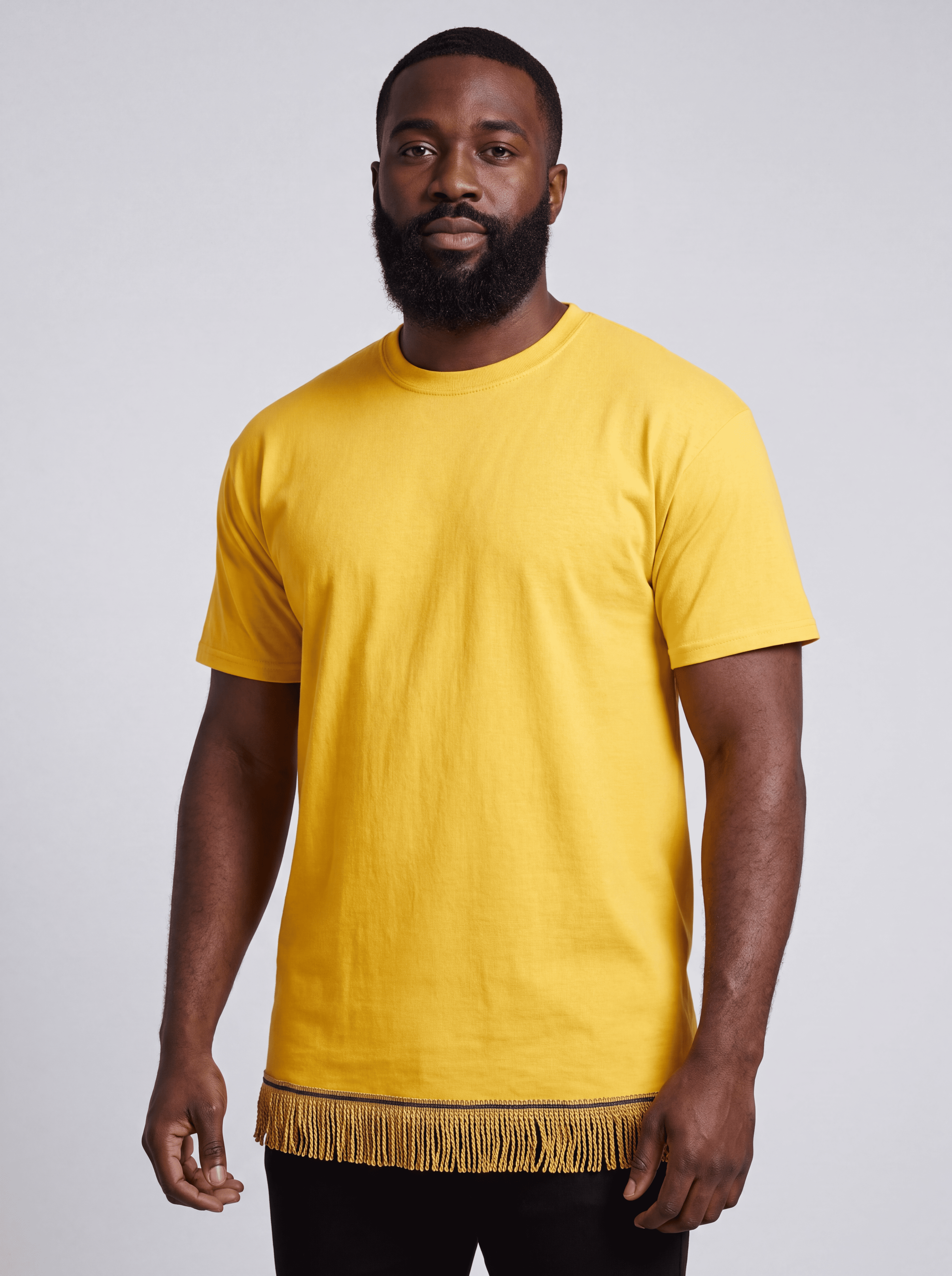 Men's Plain Short Sleeve T-Shirt with Fringes