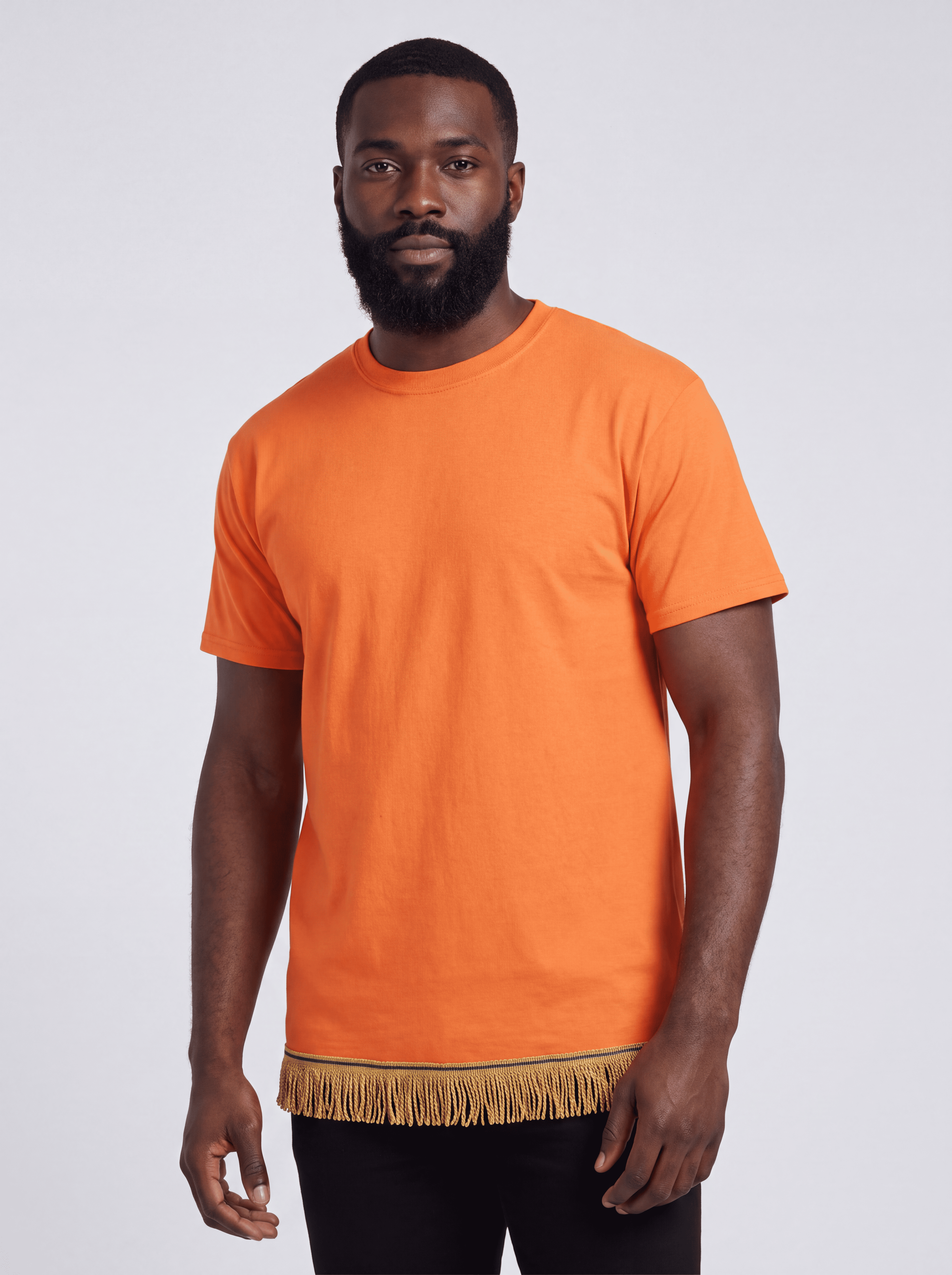Men's Plain Short Sleeve T-Shirt with Fringes