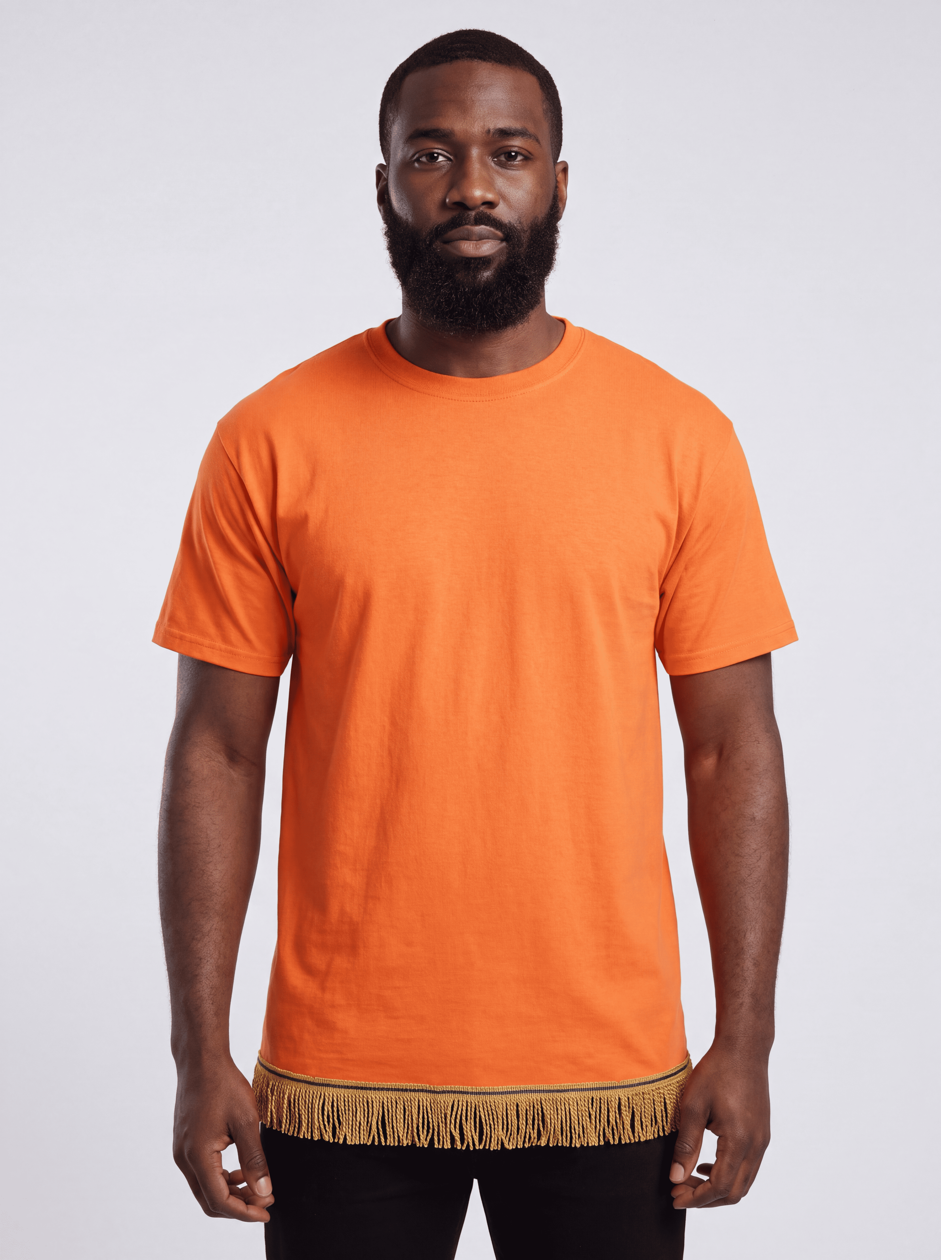 Men's Plain Short Sleeve T-Shirt with Fringes