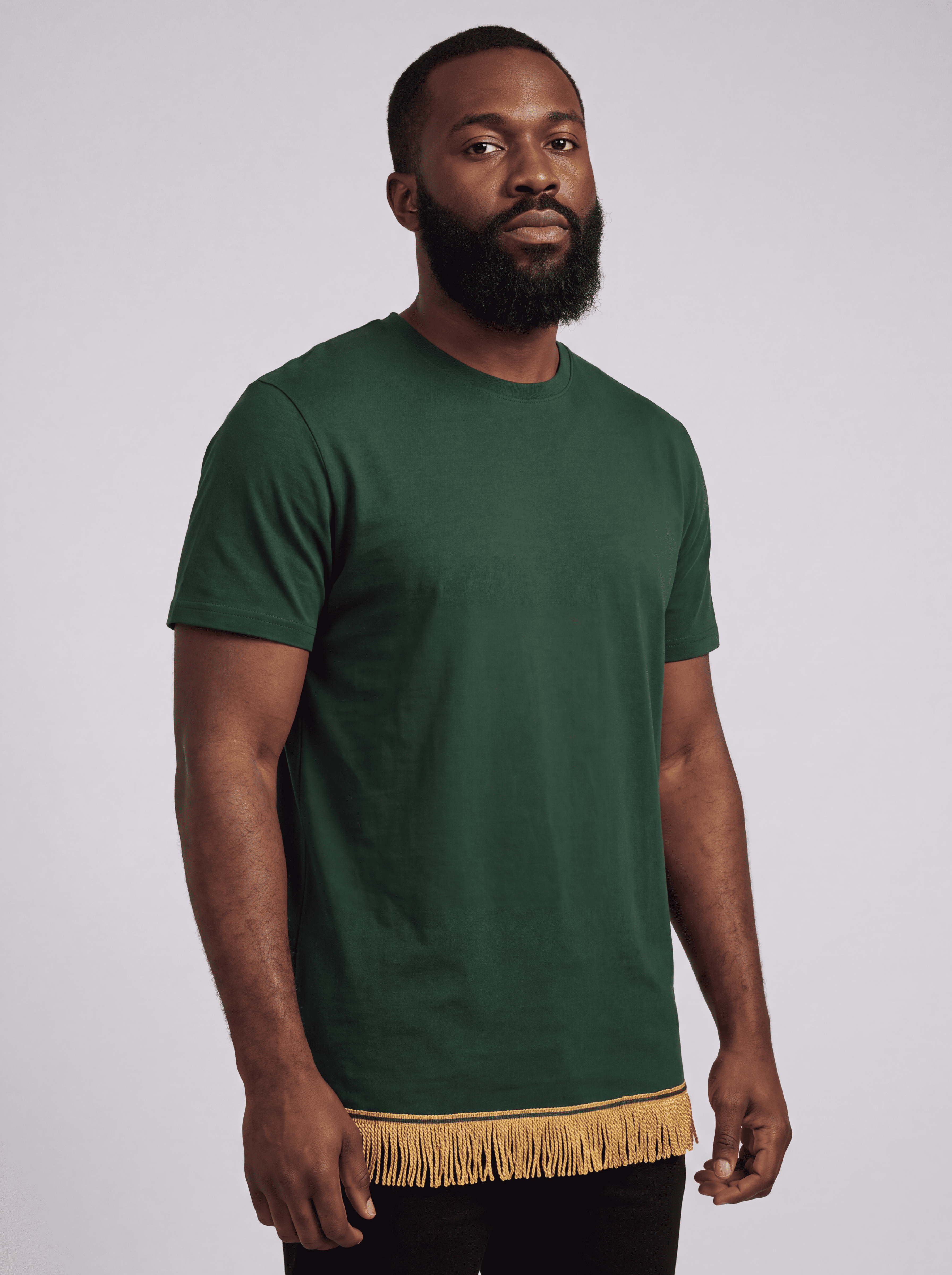 Men's Plain Short Sleeve T-Shirt with Fringes