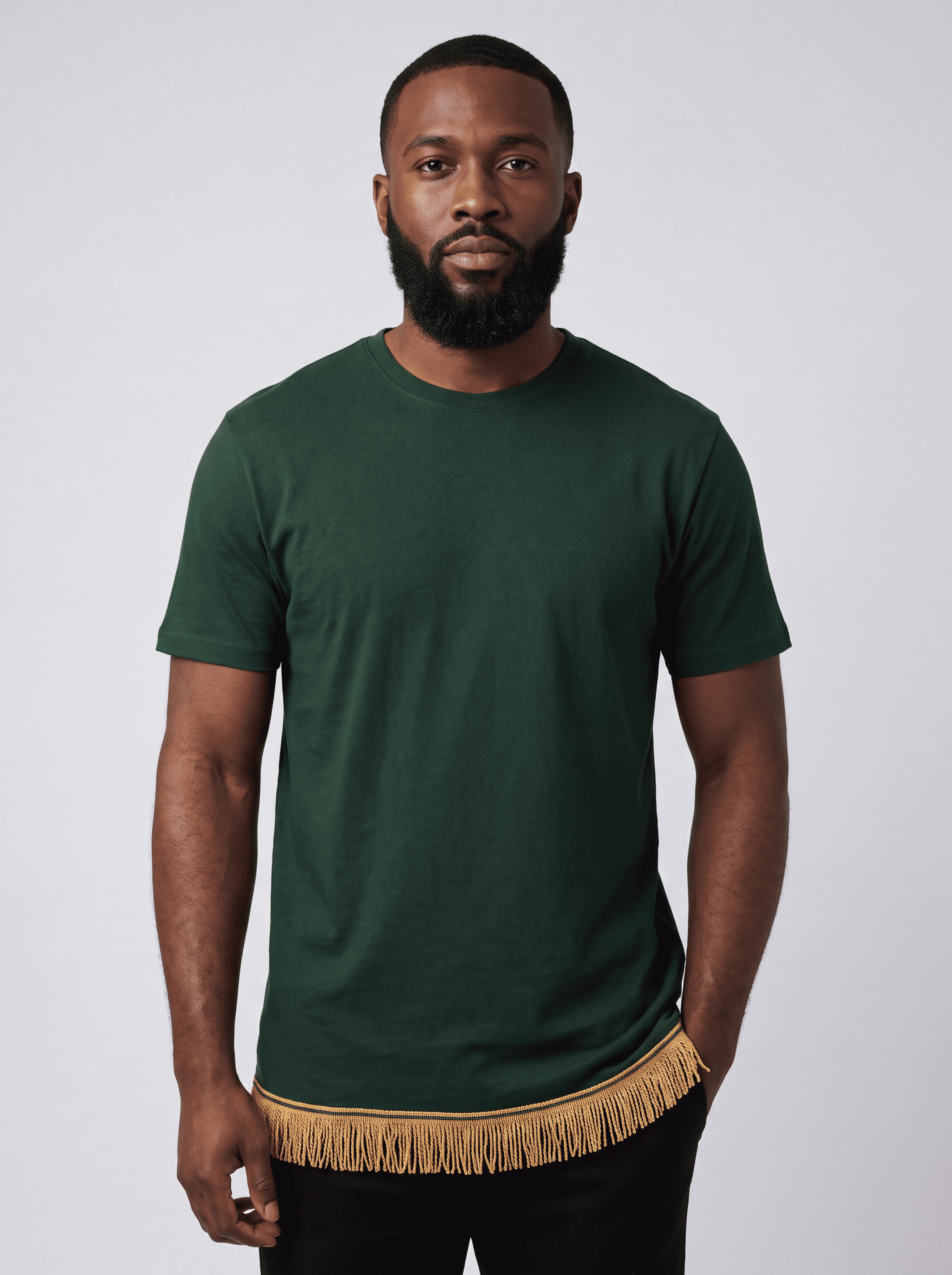 Men's Plain Short Sleeve T-Shirt with Fringes