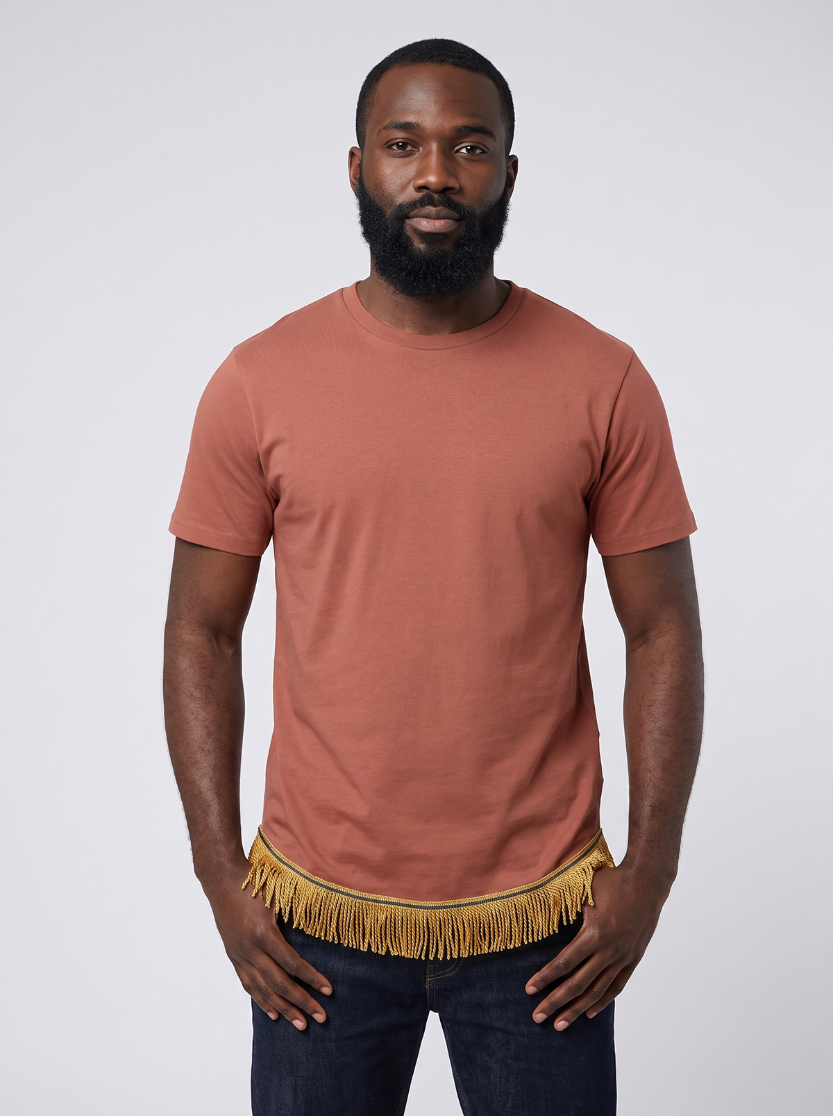 Men's Plain Organic Cotton Fringed T-Shirt