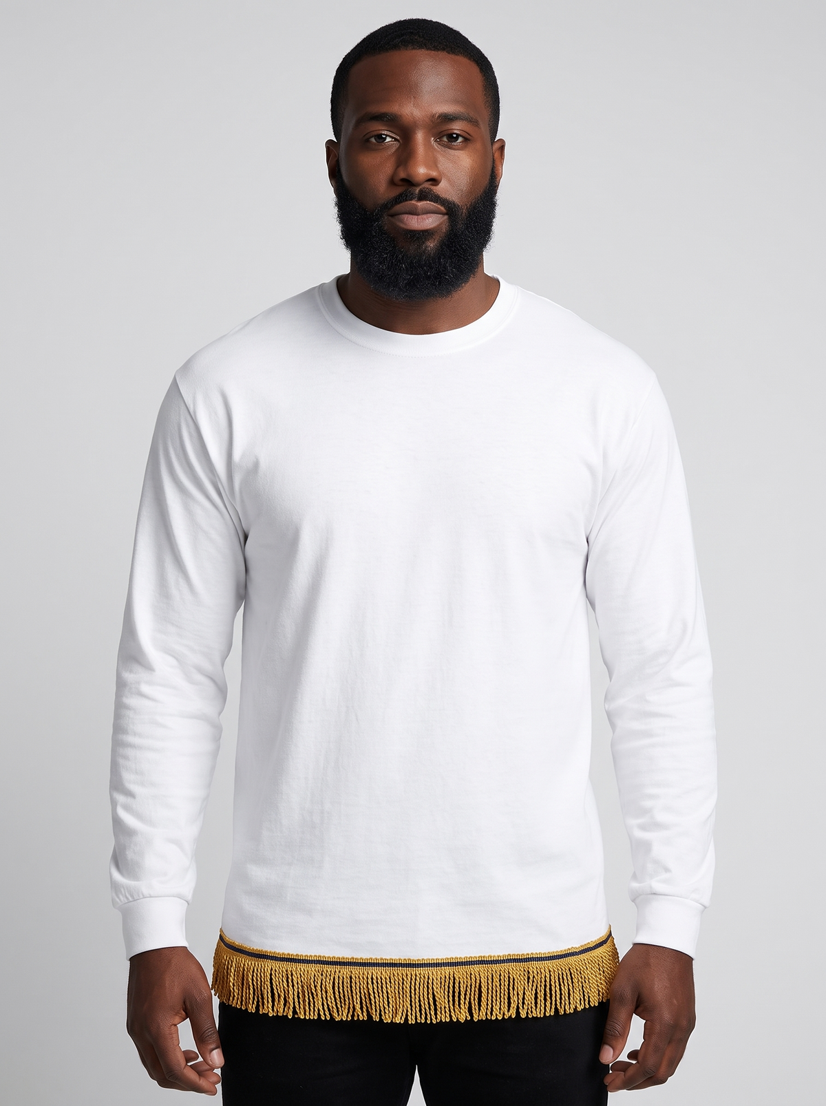 Men's Plain Long Sleeve T-Shirt with Fringes